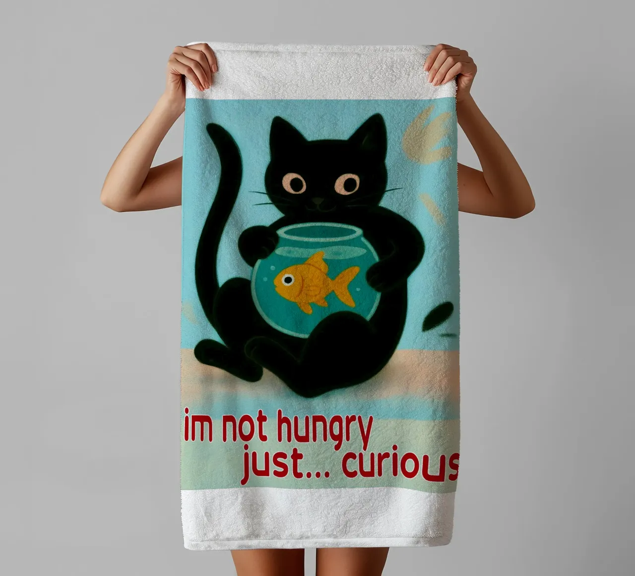 funny cat im not hungry just curios towel by Nayara