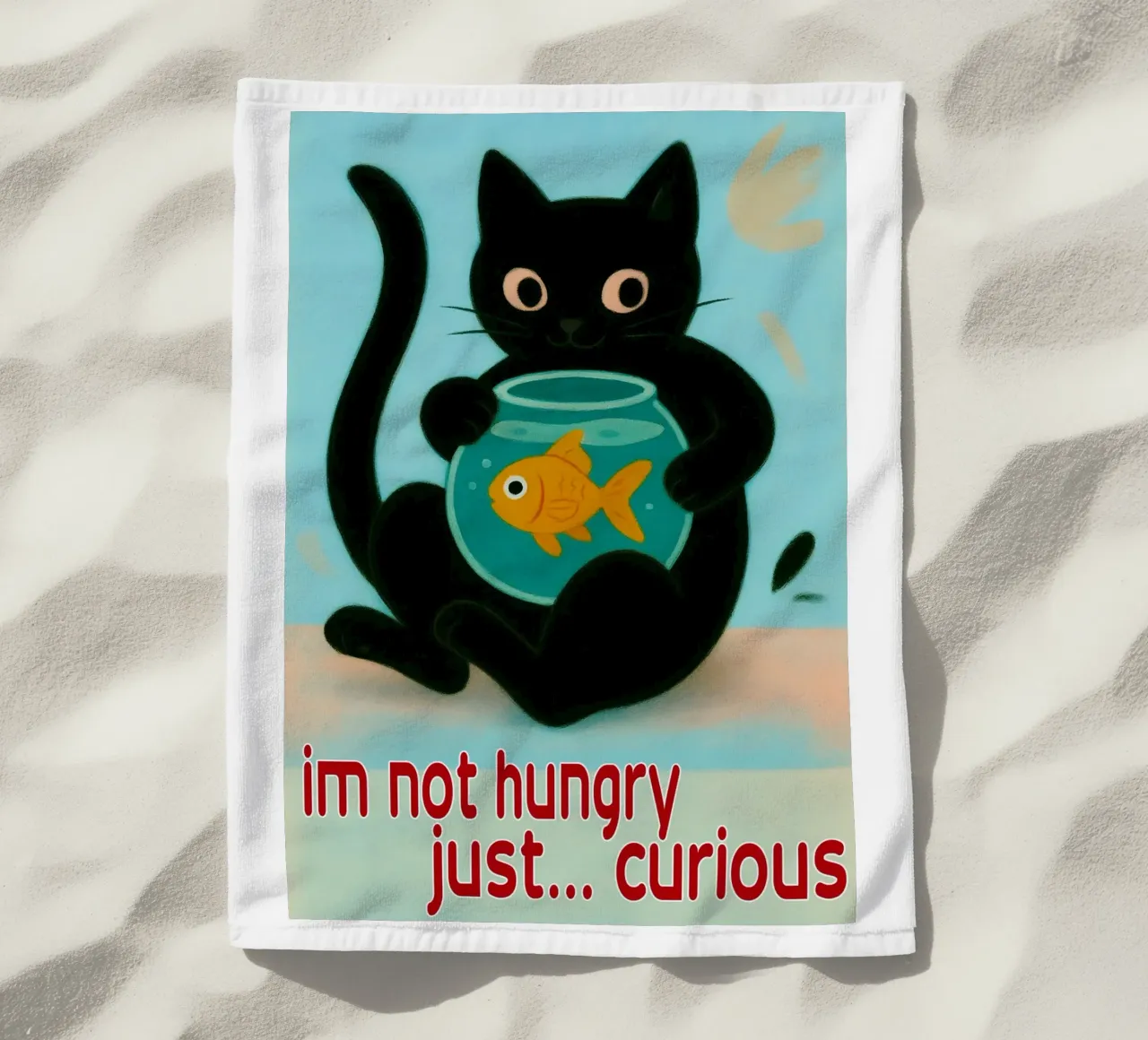 funny cat im not hungry just curios beach towel by Nayara