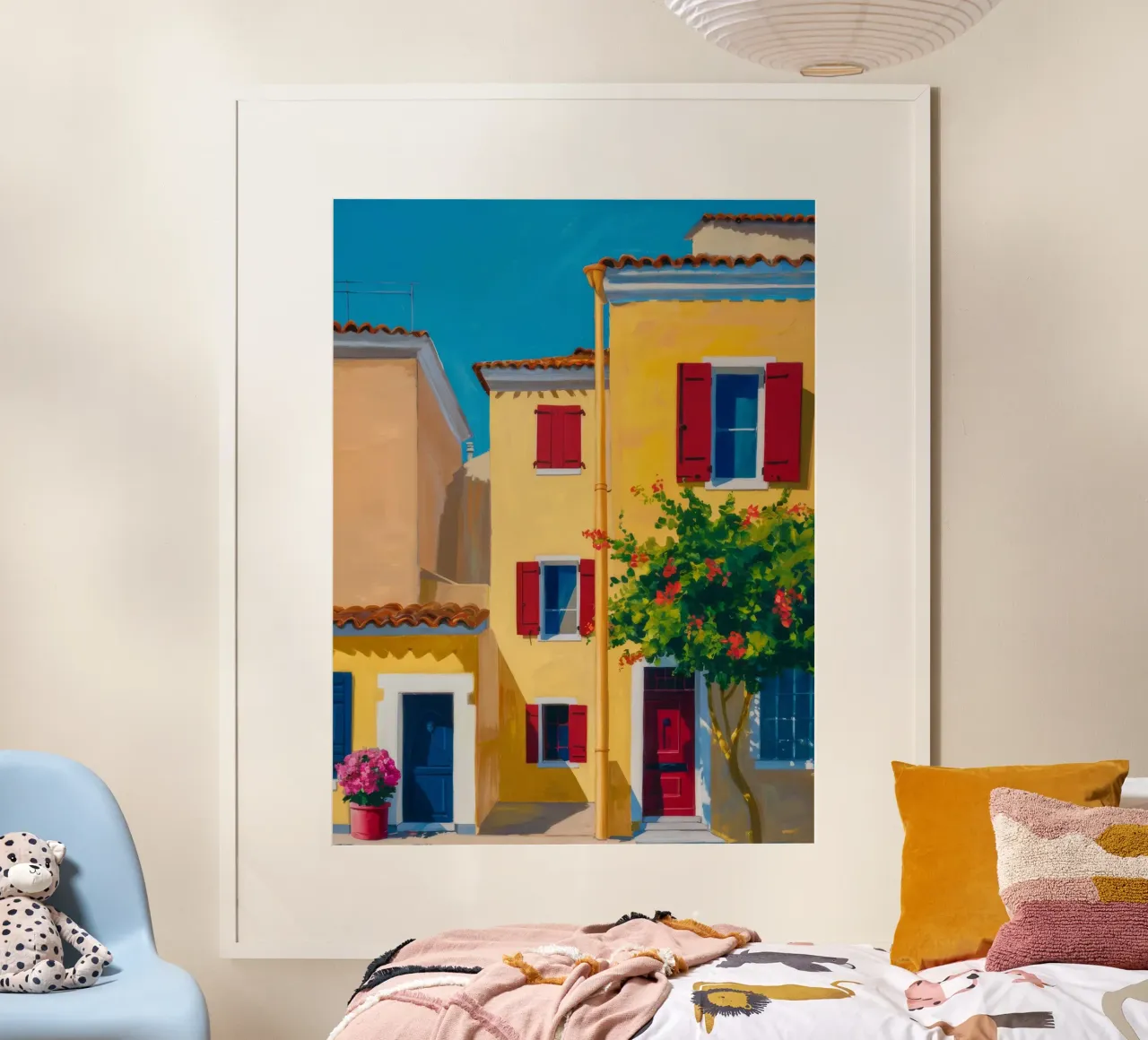 Riposo sul lato del canale poster con telaio in legno da Pake Nebula
