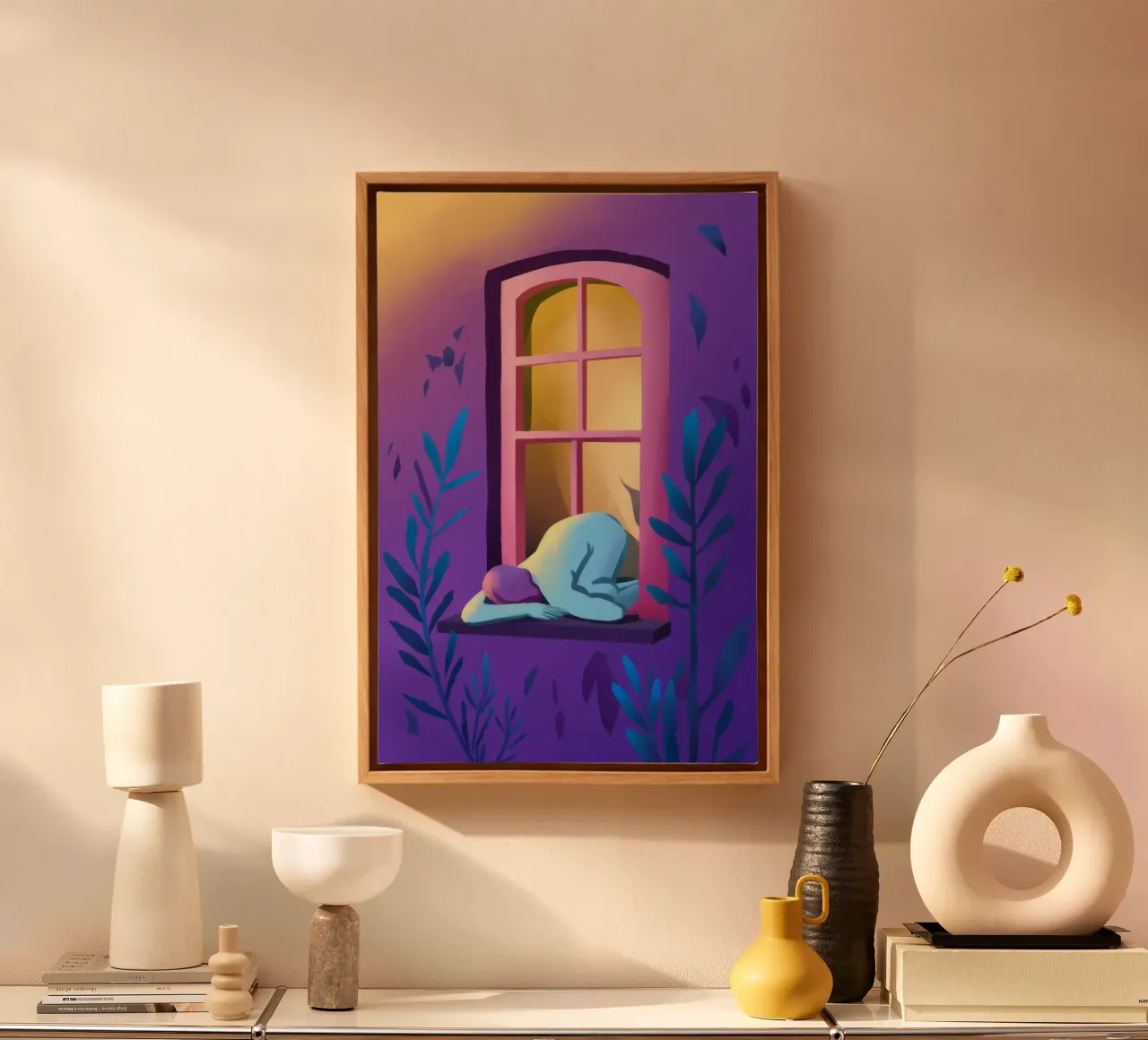 Window Watcher Dusk canvas with Floater frame by Pake Nebula