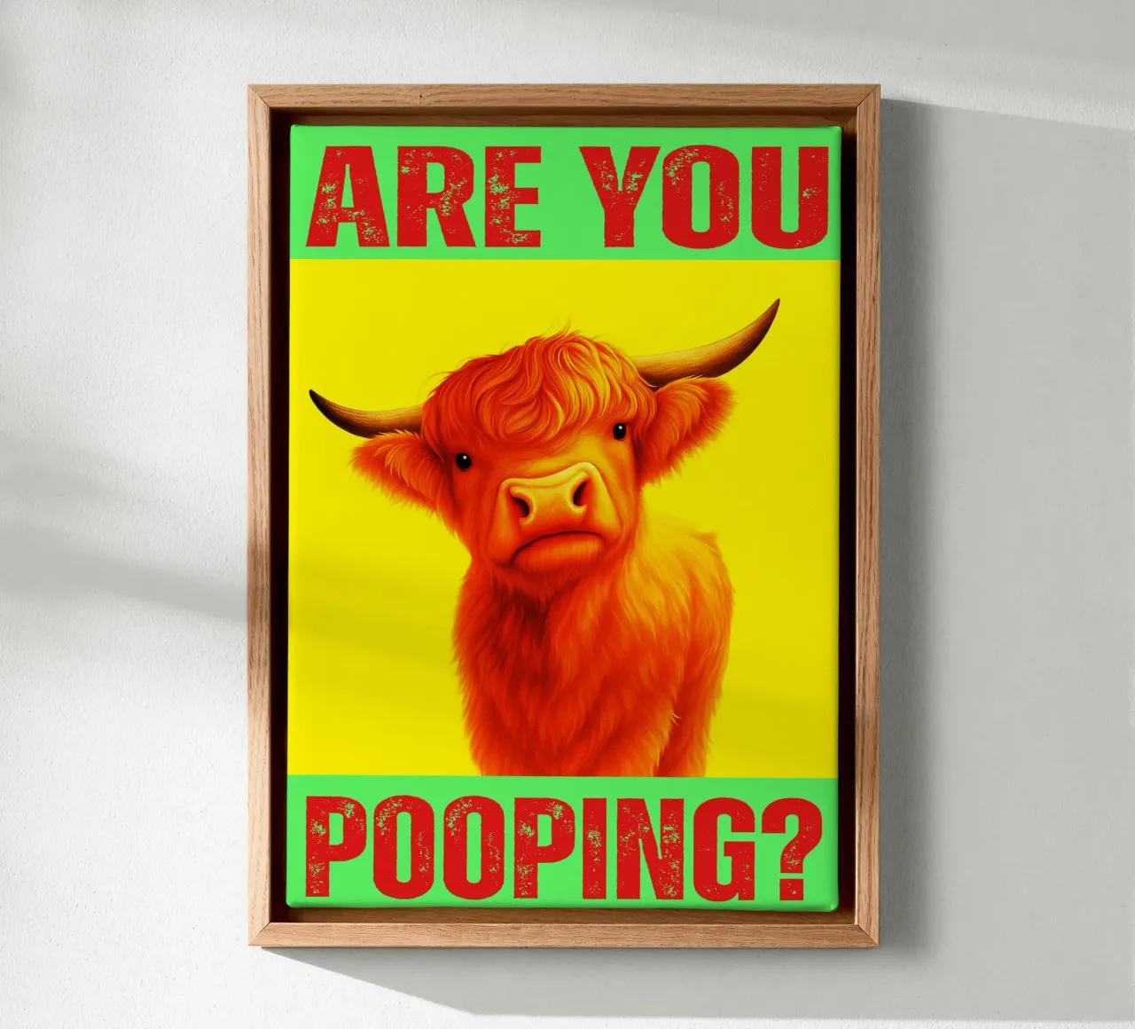 highland cow are you pooping funny toilets canvas with Floater frame by Nayara