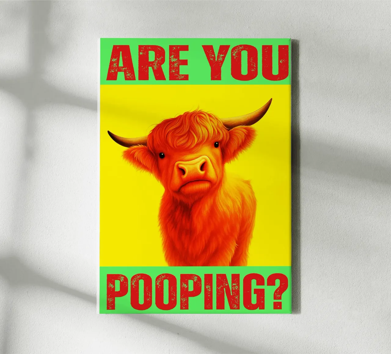 highland cow are you pooping funny toilets canvas with Floater frame by Nayara
