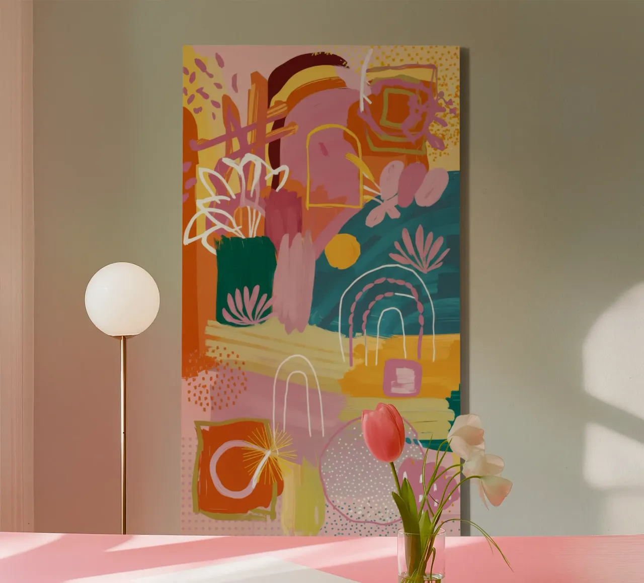Abstract Llama Bloom canvas with Floater frame by Pake Nebula