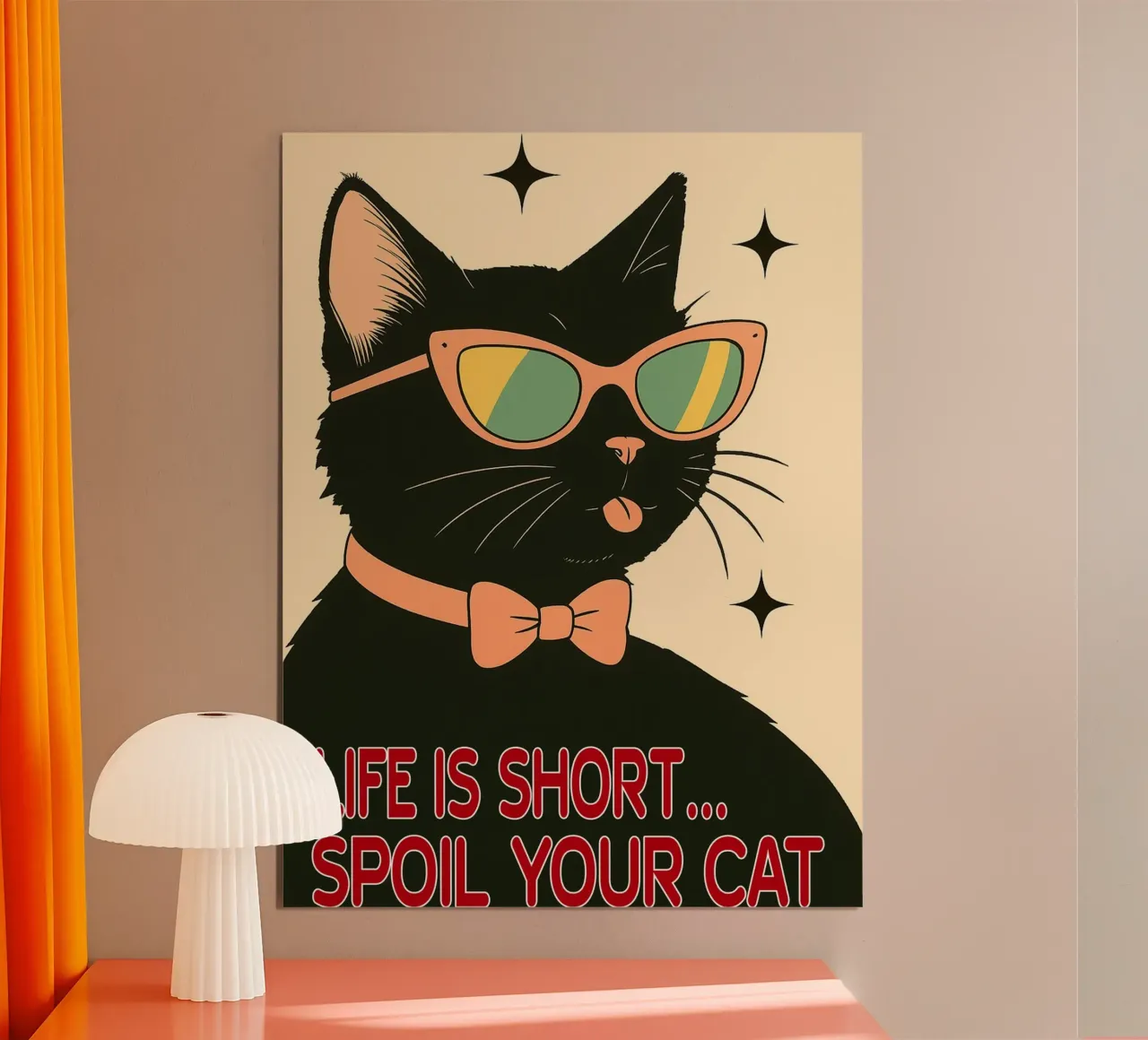 La vita è breve, viziate il vostro gatto poster con telaio in alluminio da Nayara