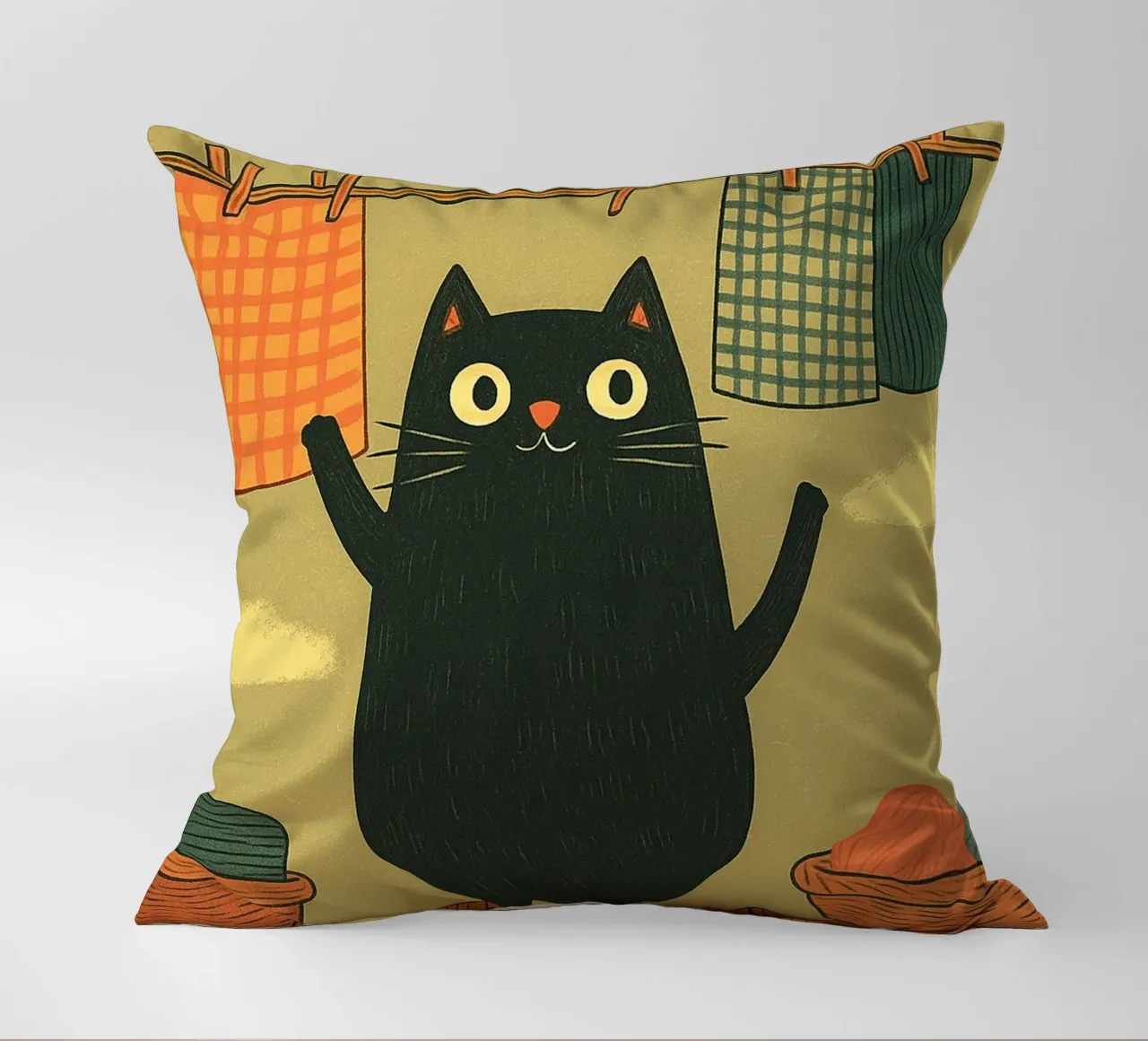 Laundry Today Or Naked Tomorrow Funny Cat Bathroom decorative cushion by Nayara