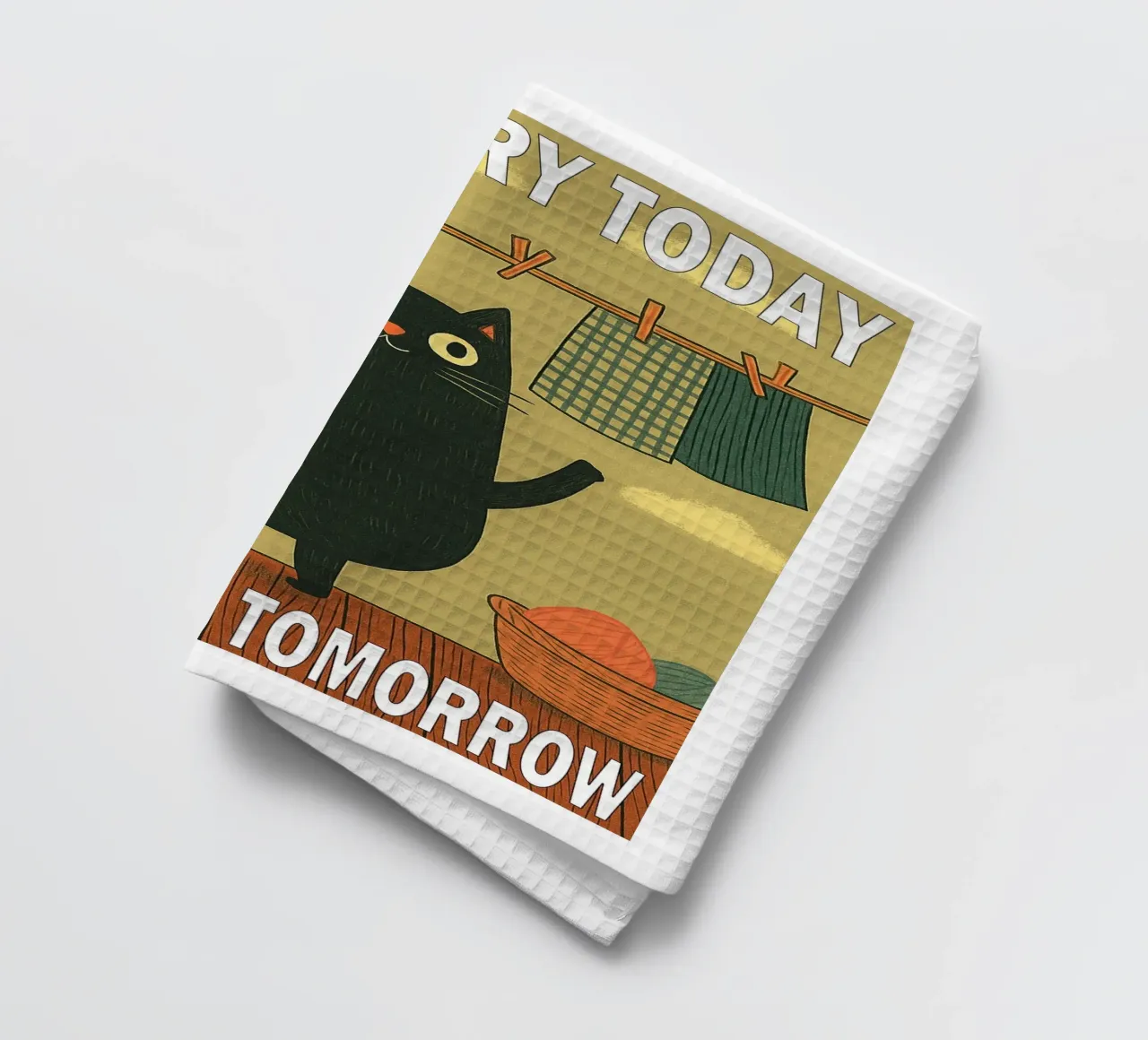 Laundry Today Or Naked Tomorrow Funny Cat Bathroom tea towel by Nayara