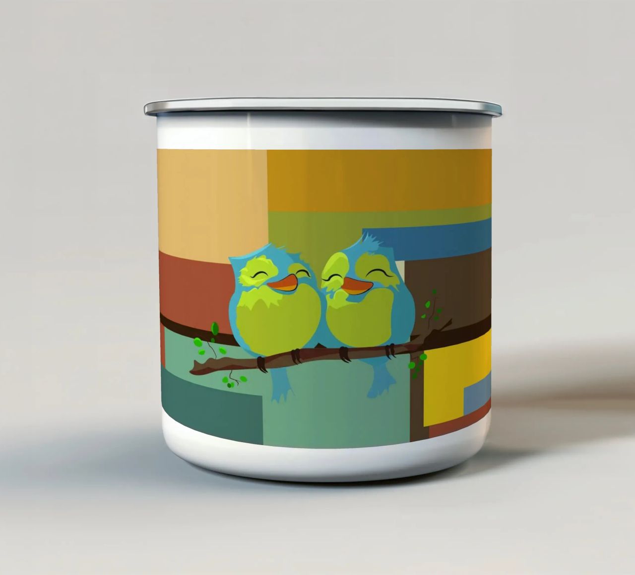 uccelli divertenti tazza in smalto da hinity
