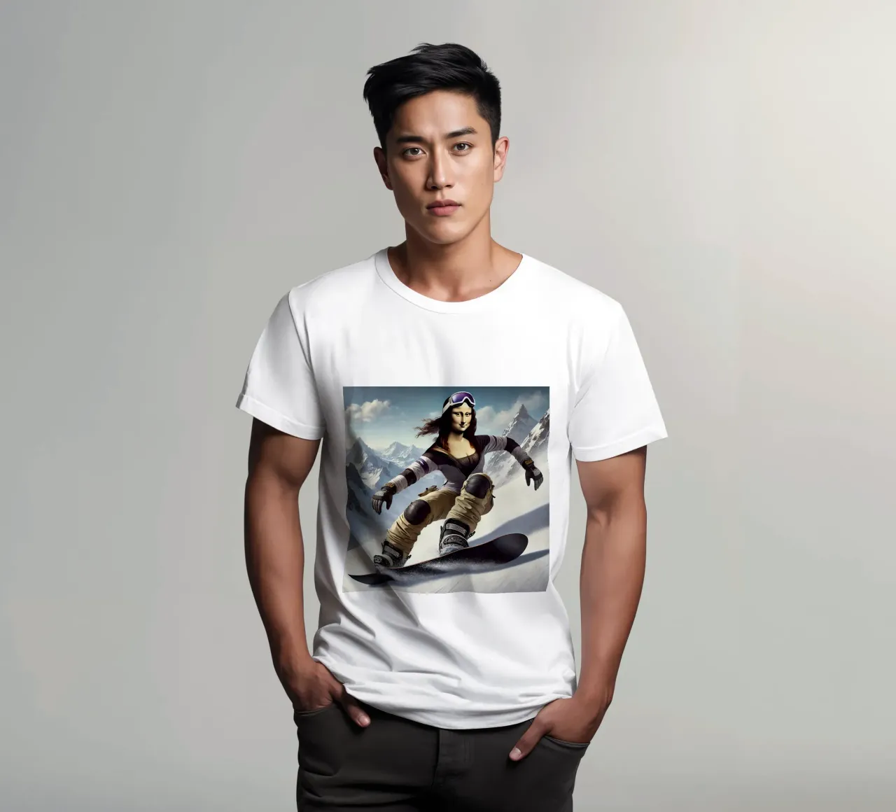 MONA LISA on a Snowboard t-shirt da Vintage Van Gogh