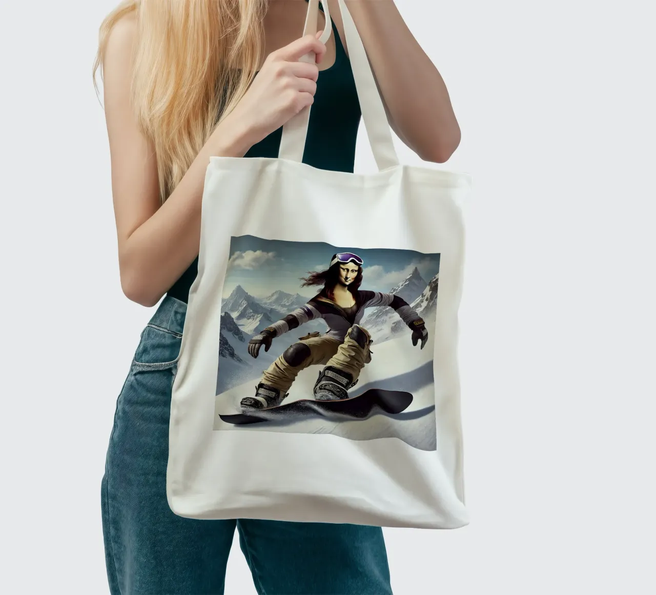 MONA LISA on a Snowboard borsa in juta da Vintage Van Gogh