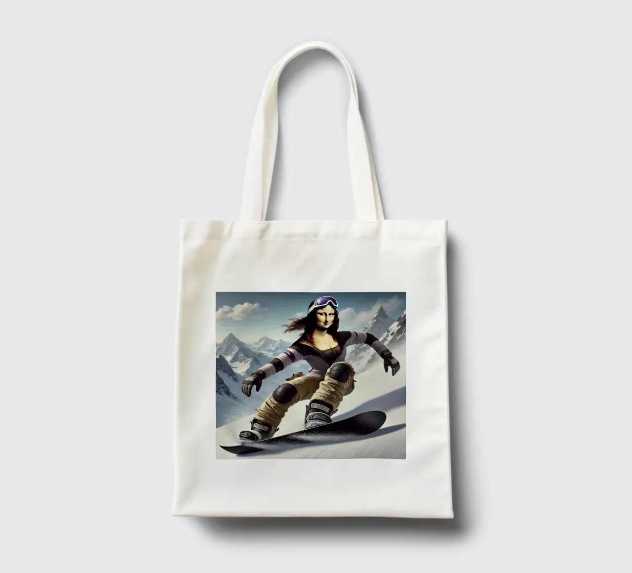 MONA LISA on a Snowboard borsa in juta da Vintage Van Gogh