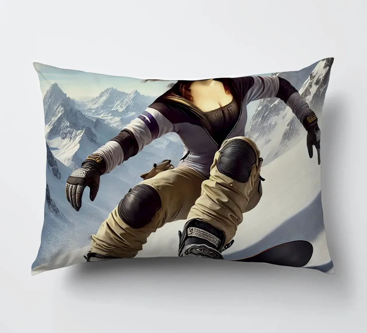 MONA LISA on a Snowboard cuscino da Vintage Van Gogh