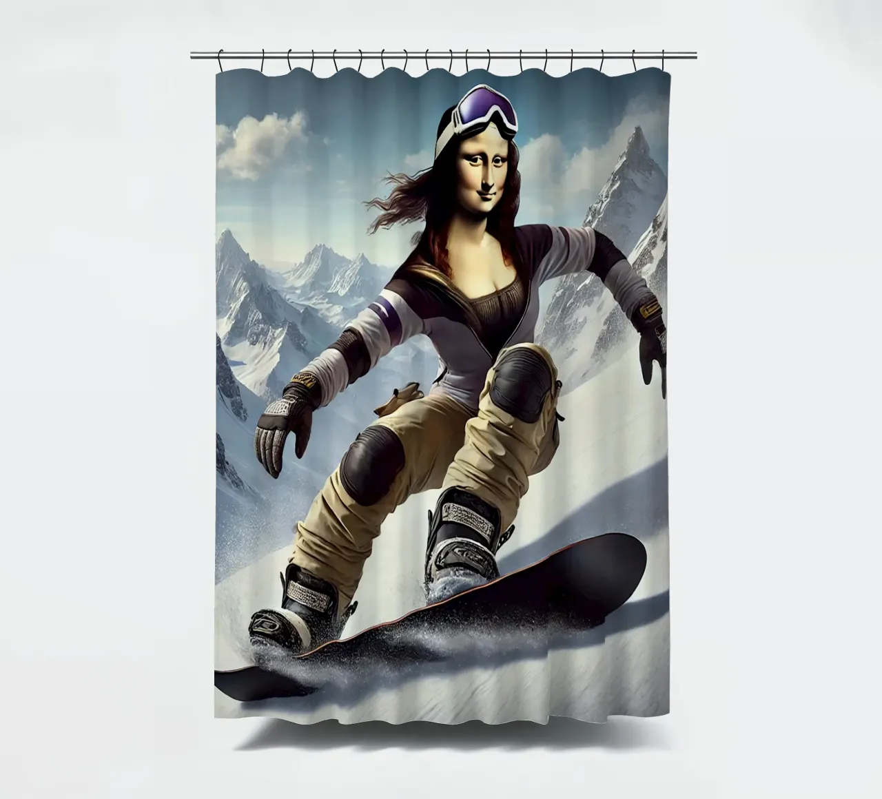 MONA LISA on a Snowboard tenda da doccia da Vintage Van Gogh
