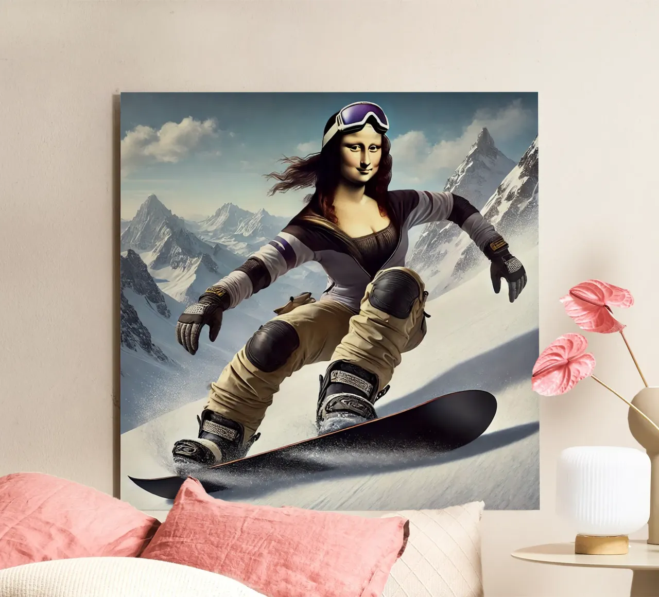 MONA LISA on a Snowboard alluminio dibond da Vintage Van Gogh