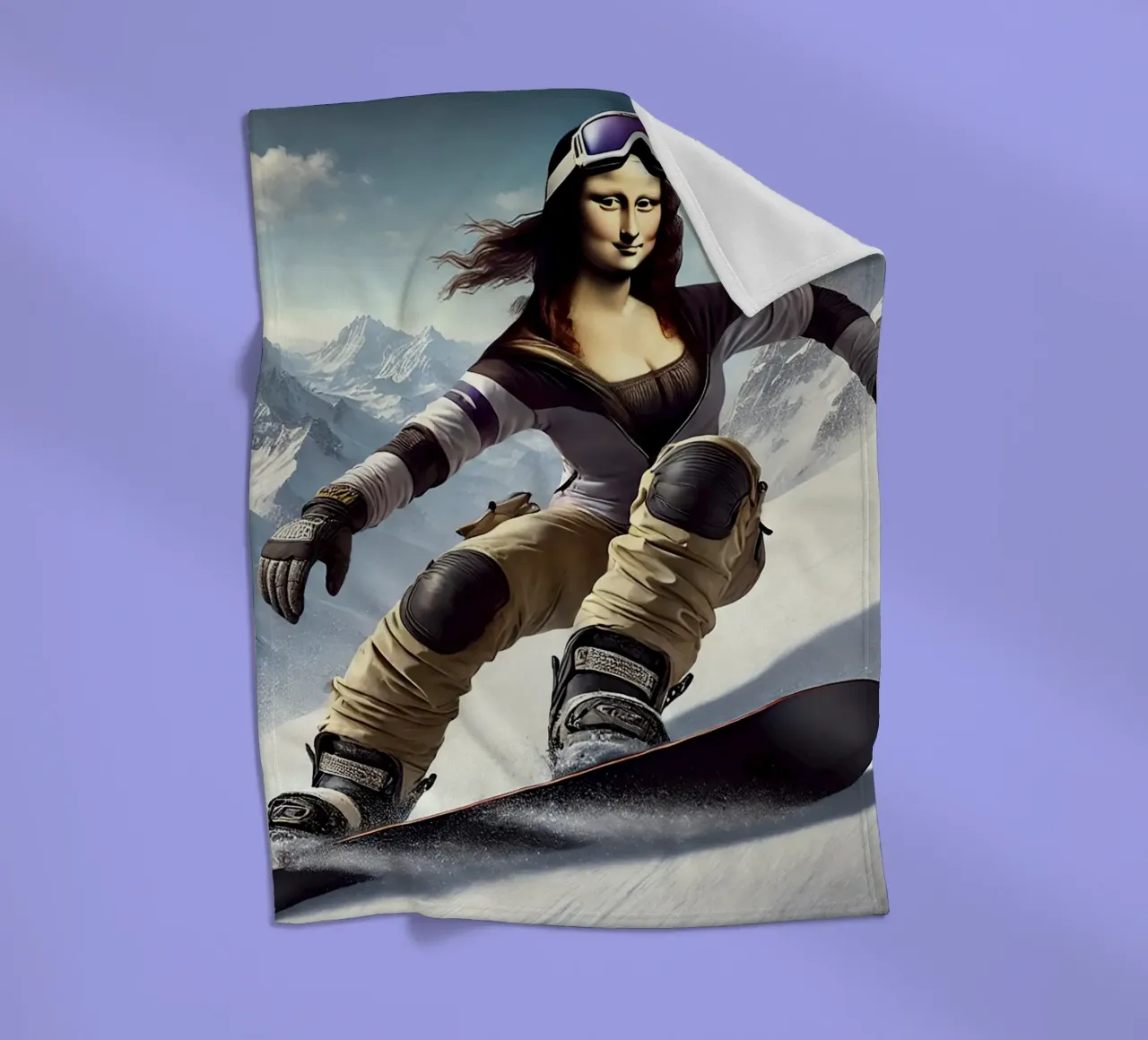 MONA LISA on a Snowboard coperta in pile da Vintage Van Gogh