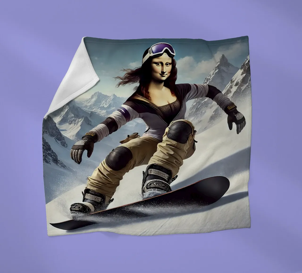 MONA LISA on a Snowboard coperta in pile da Vintage Van Gogh