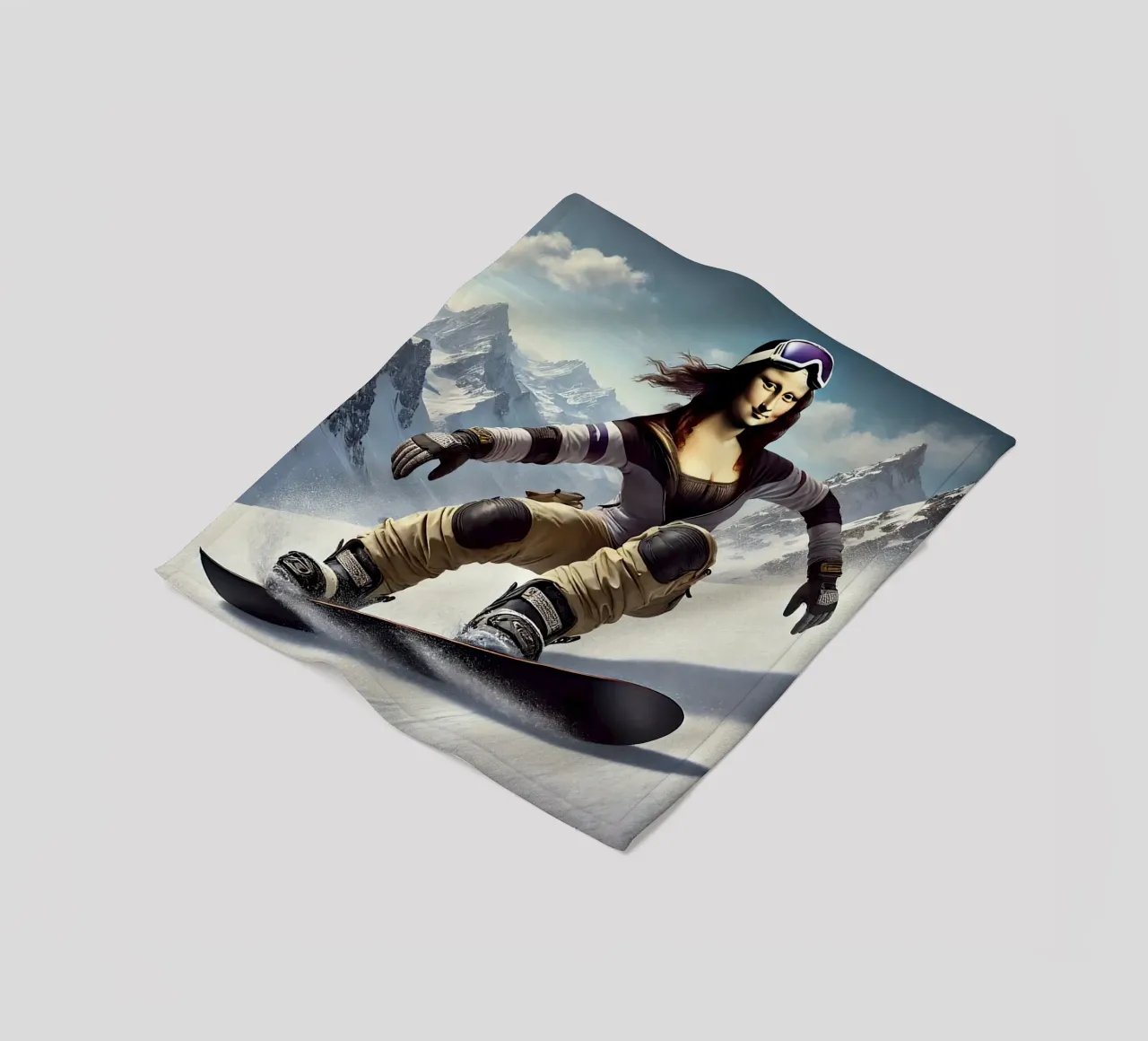 MONA LISA on a Snowboard coperta in pile da Vintage Van Gogh