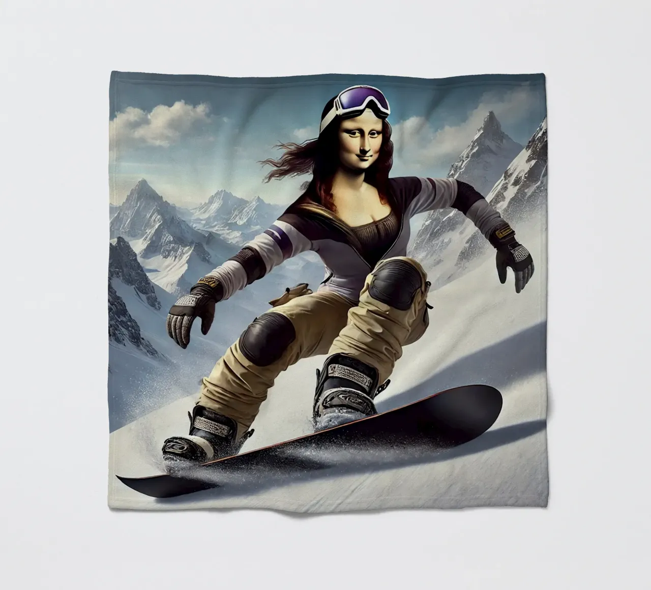 MONA LISA on a Snowboard coperta in pile da Vintage Van Gogh