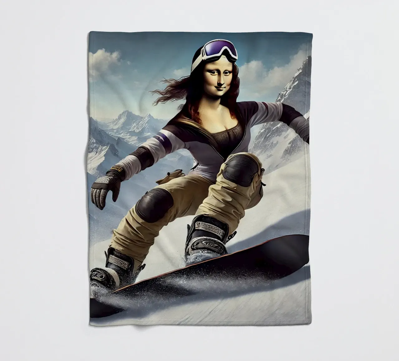 MONA LISA on a Snowboard coperta in pile da Vintage Van Gogh