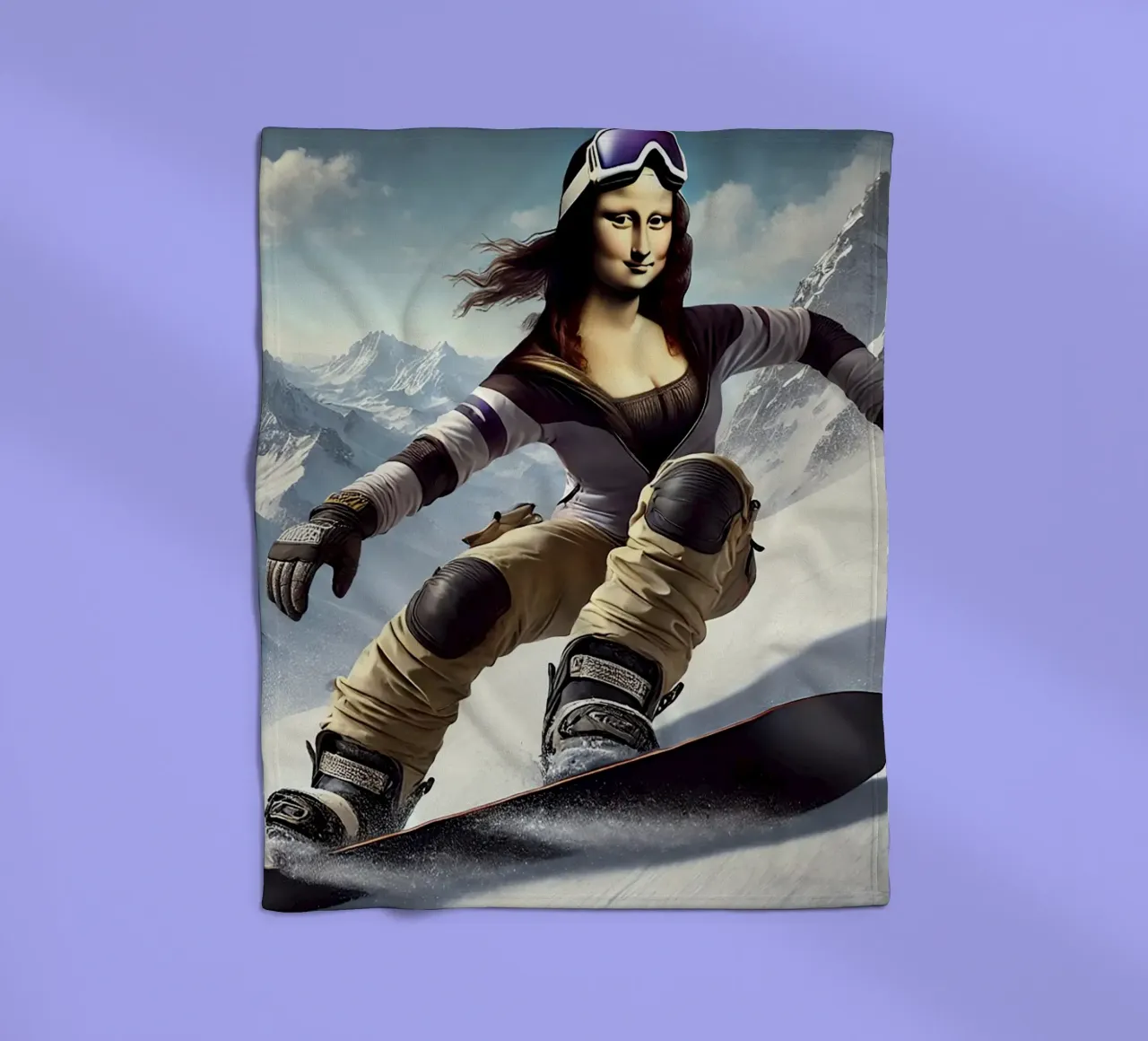 MONA LISA on a Snowboard coperta in pile da Vintage Van Gogh