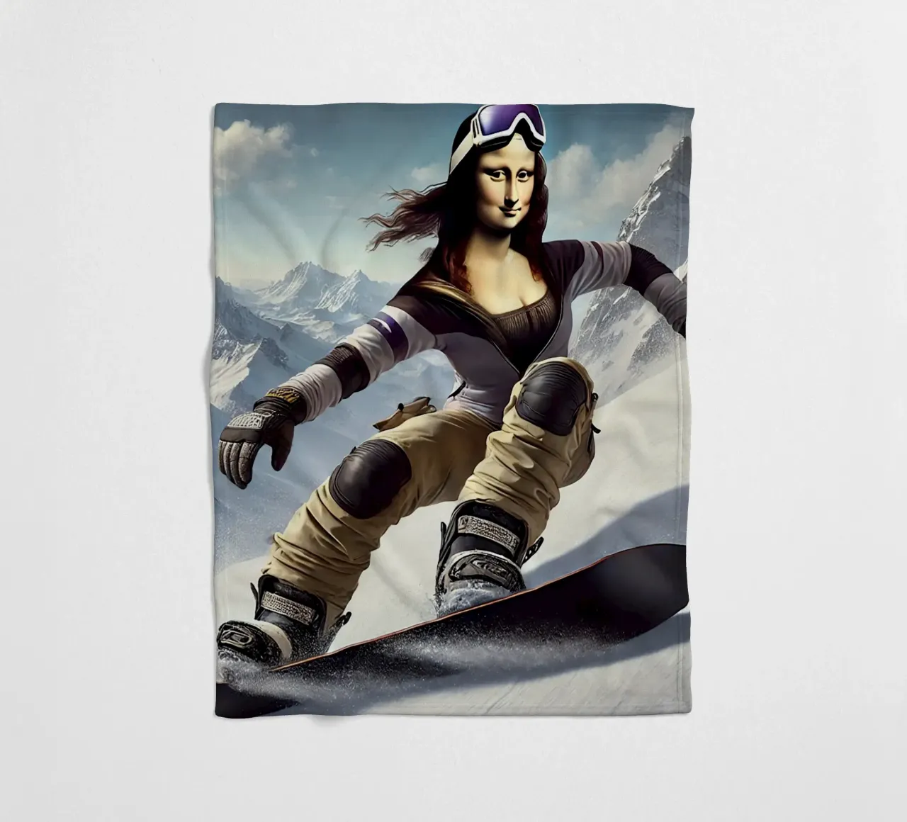 MONA LISA on a Snowboard coperta in pile da Vintage Van Gogh