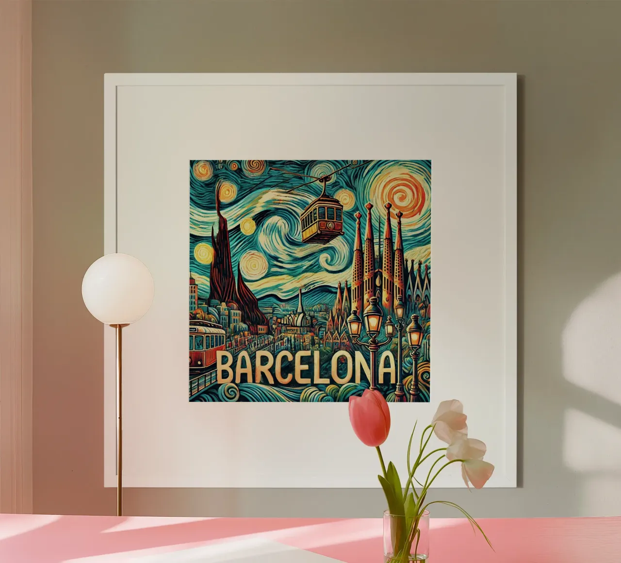 BARCELONA Van Gogh Style poster con telaio in legno da Vintage Van Gogh