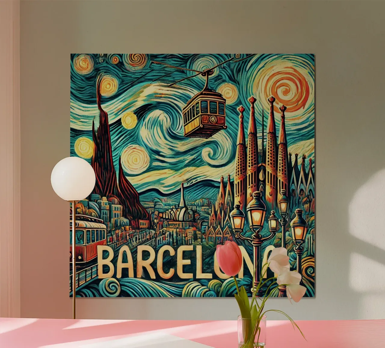 BARCELONA Van Gogh Style poster con telaio in legno da Vintage Van Gogh