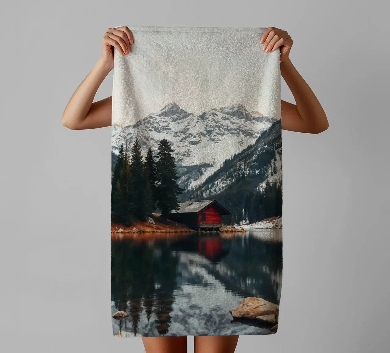 Hut by the lake towel by BLICKPUNKT