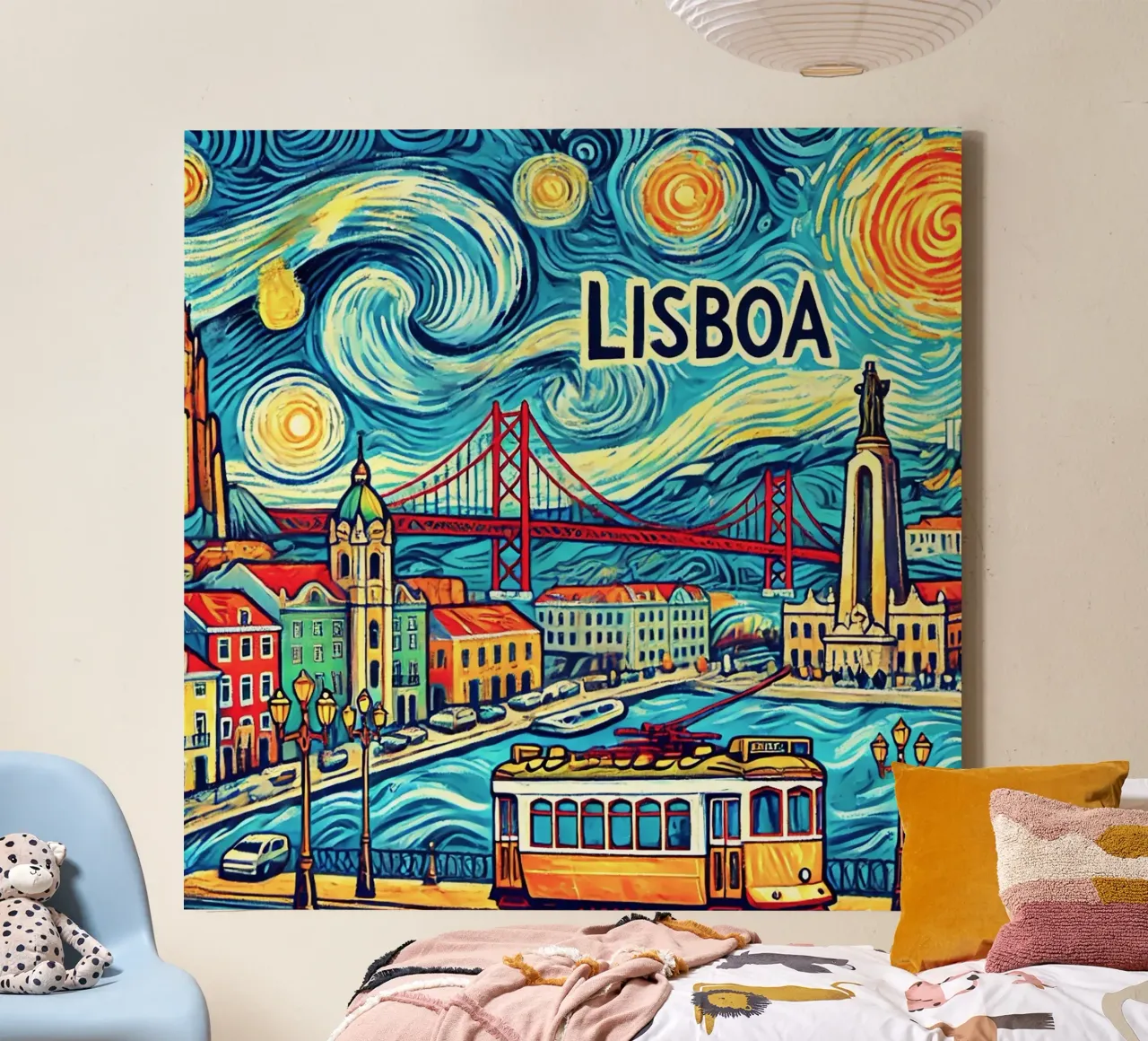 LISBOA Van Gogh Style, canvas met Baklijst van Vintage Van Gogh