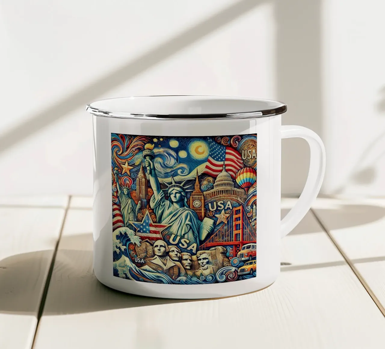 U.S.A. USA Van Gogh Style tazza in smalto da Vintage Van Gogh