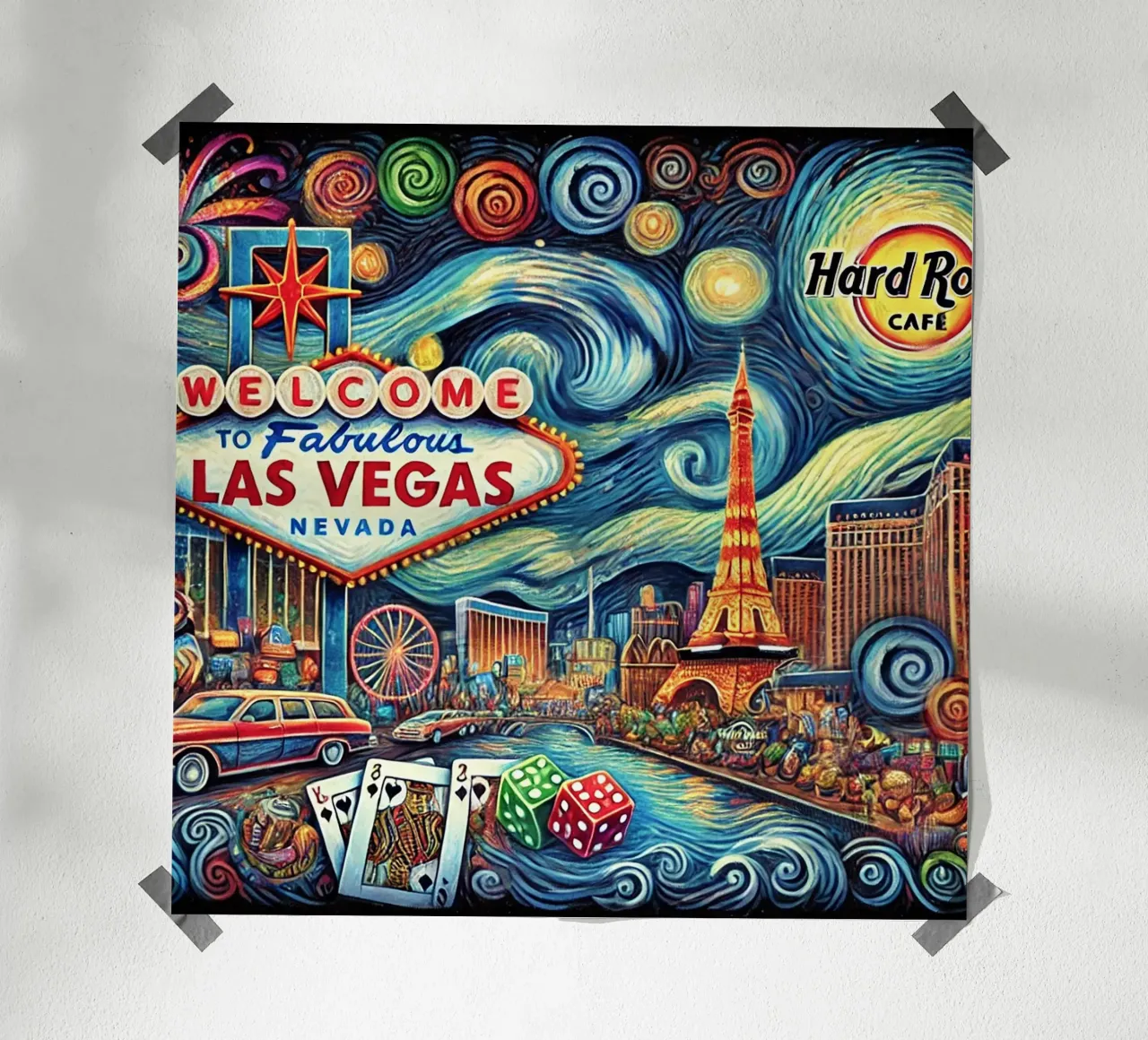 LAS VEGAS Van Gogh Style poster con telaio in alluminio da Vintage Van Gogh