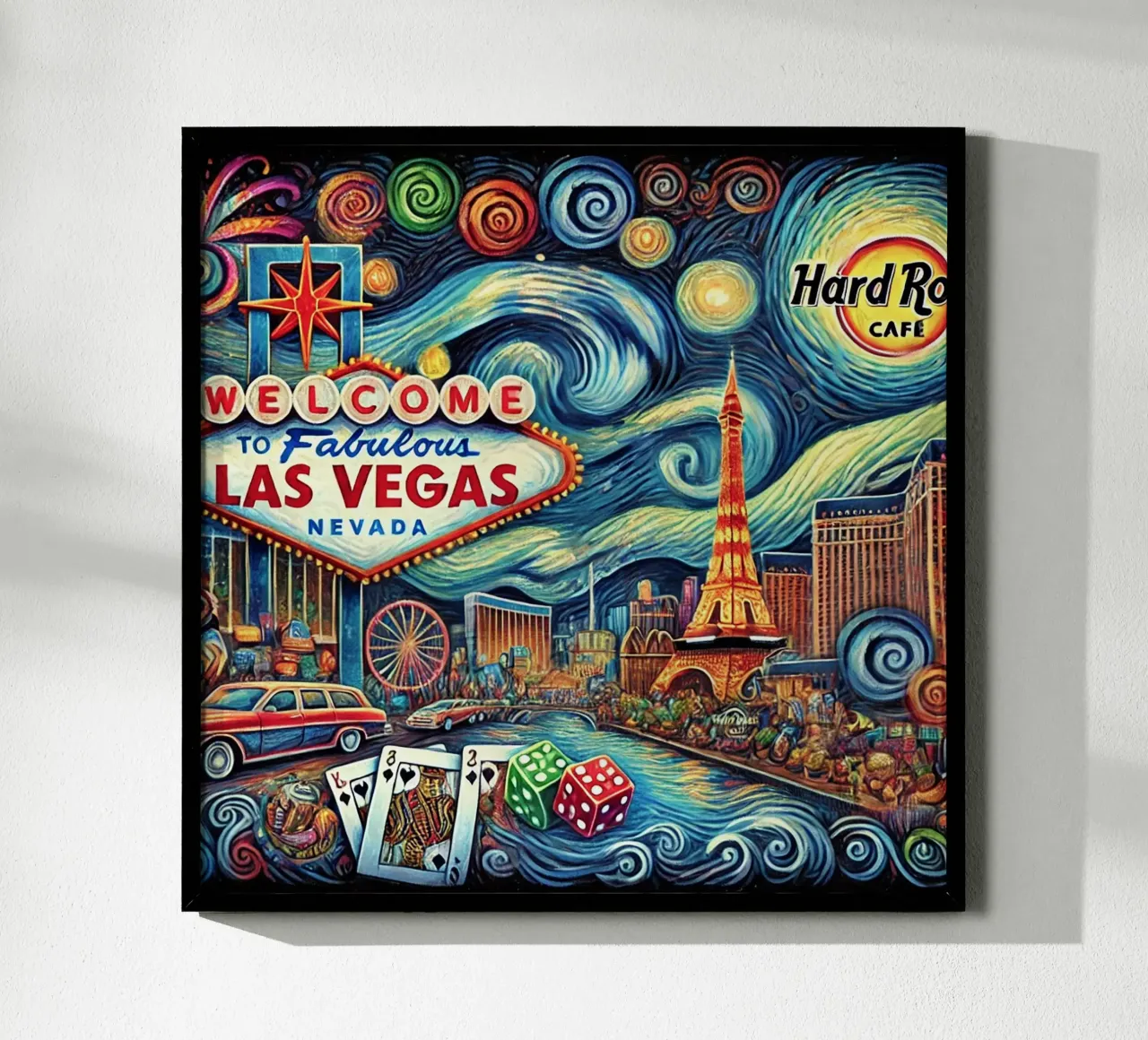 LAS VEGAS Van Gogh Style poster con telaio in alluminio da Vintage Van Gogh