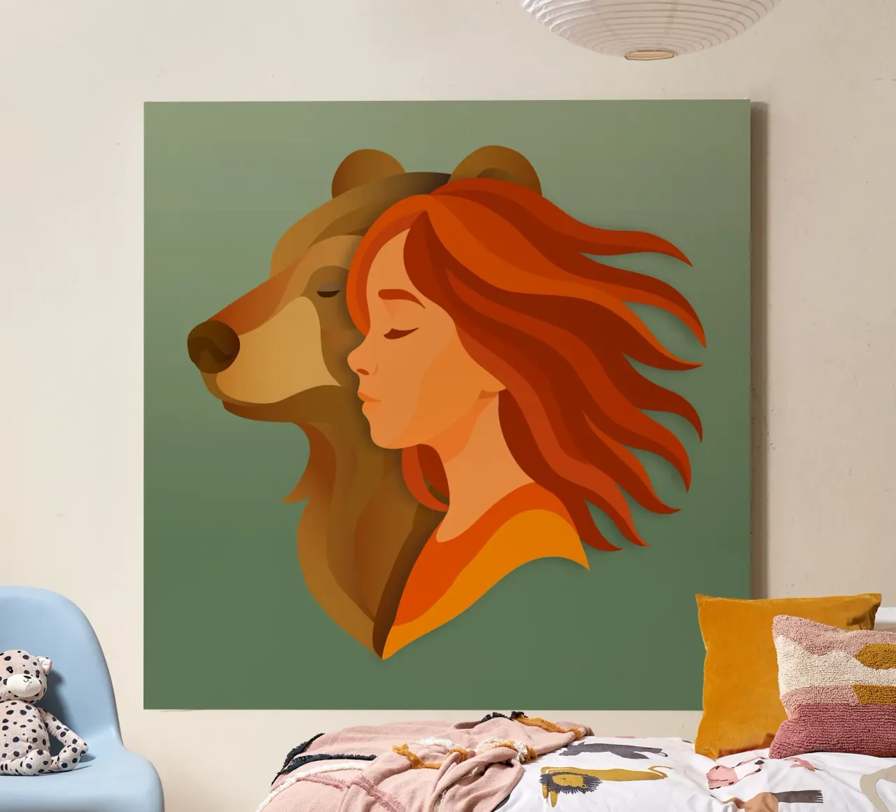 Harmony between girl and bear - power of nature & friendship canvas with Floater frame by namosh