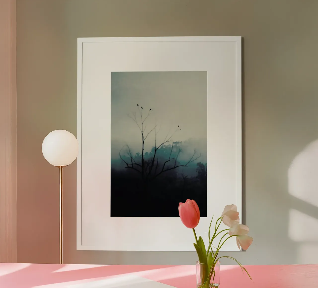 Morning Bird Song poster con telaio in legno da Ingrid Beddoes