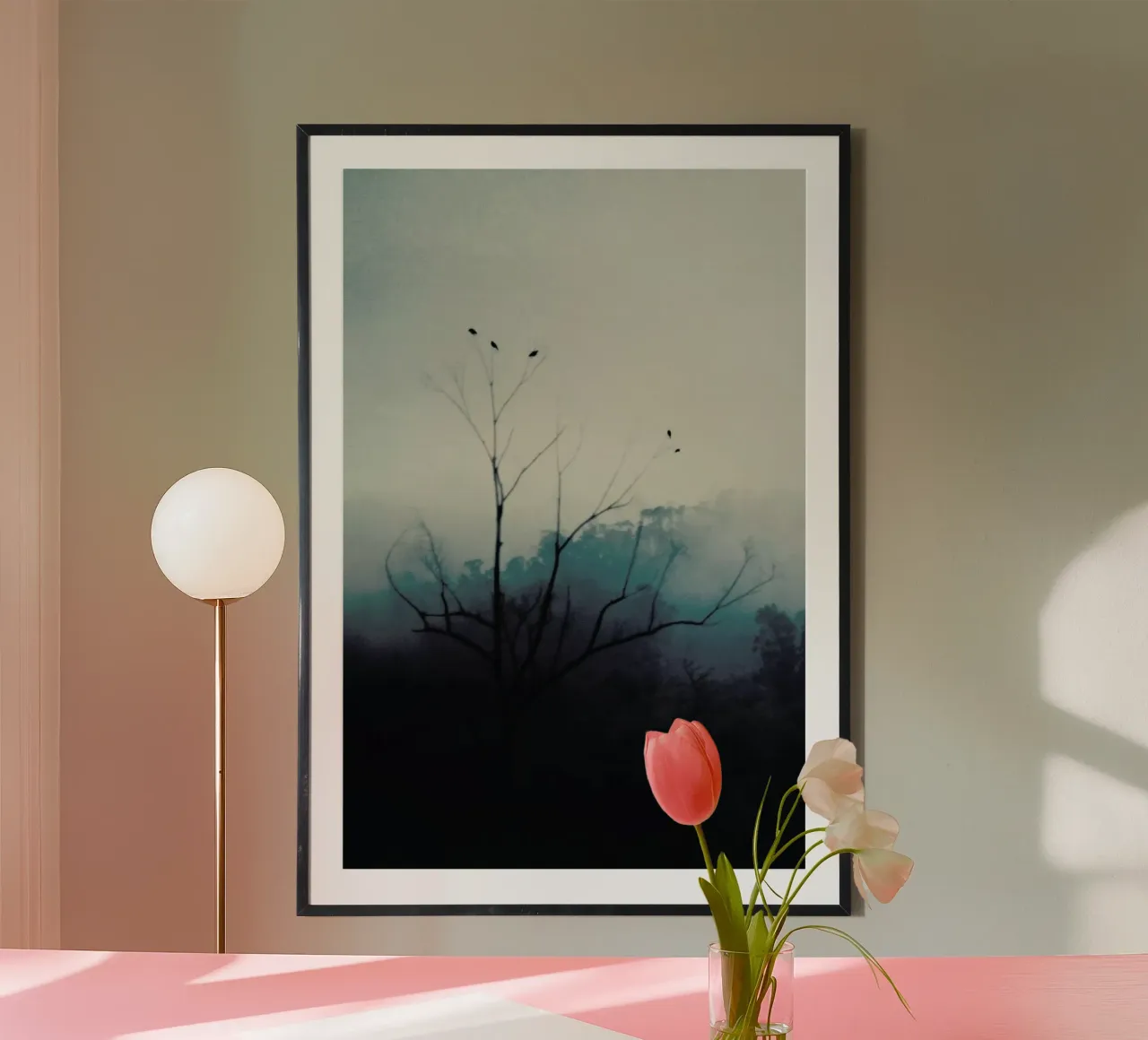 Morning Bird Song poster con telaio in legno da Ingrid Beddoes