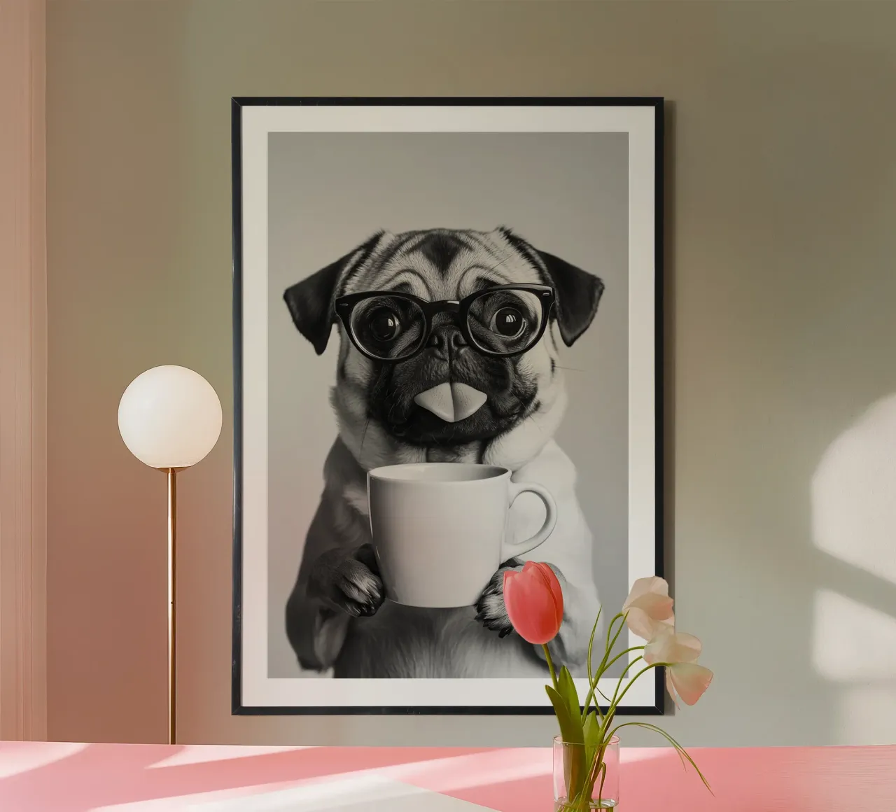 Il caffè del mattino poster con telaio in legno da christal shop