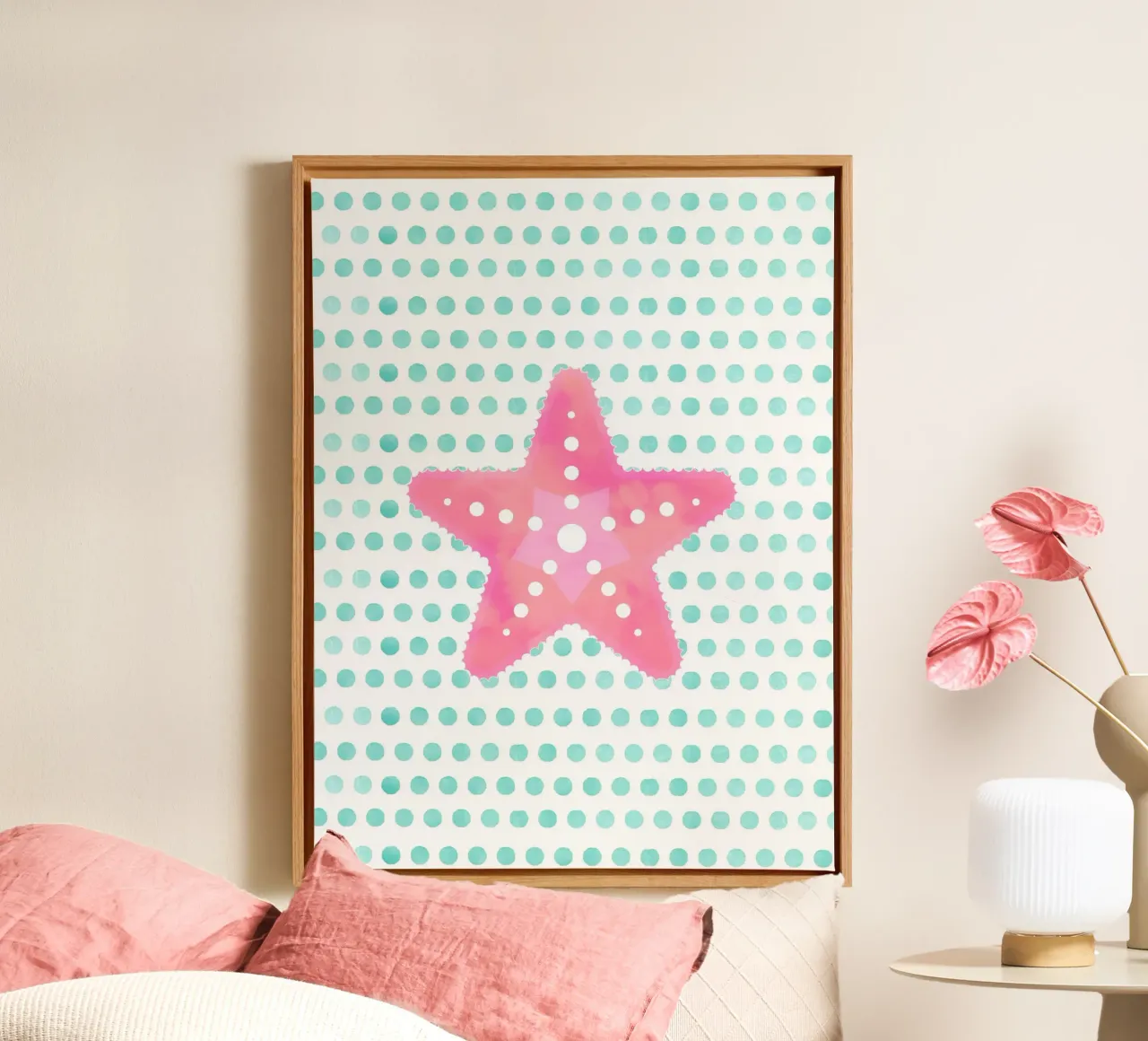 Roze zeester dromen canvas met Baklijst van cafelab