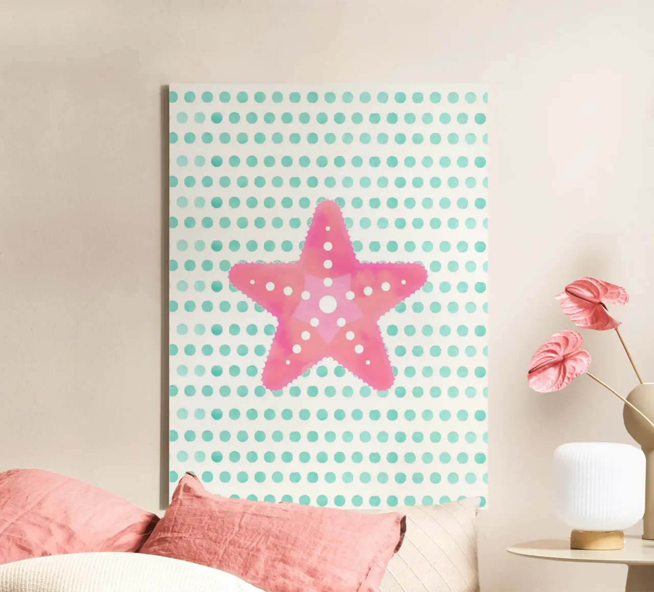 Roze zeester dromen canvas met Baklijst van cafelab