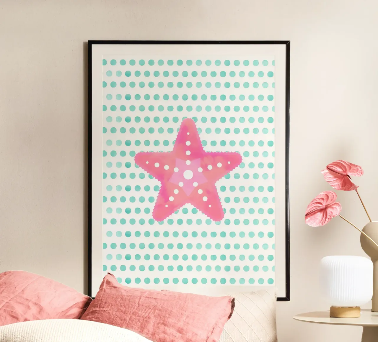 Sogni di stelle marine rosa poster con telaio in alluminio da cafelab