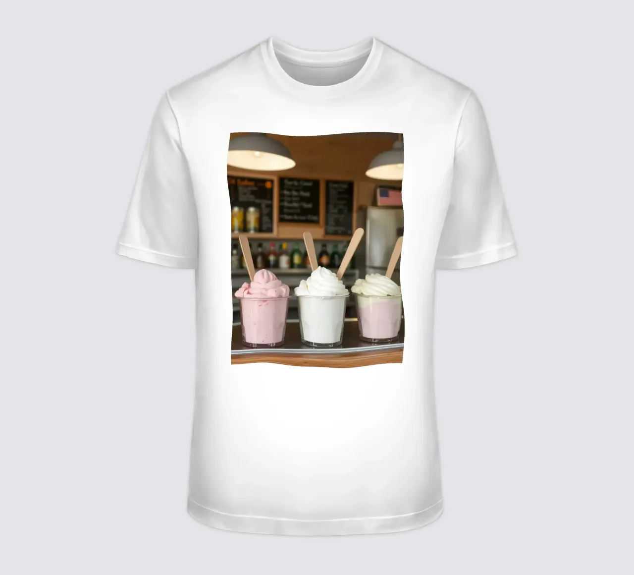 Varietà di deliziosi gusti di gelato soft serve esposti t-shirt da DesignDoodle