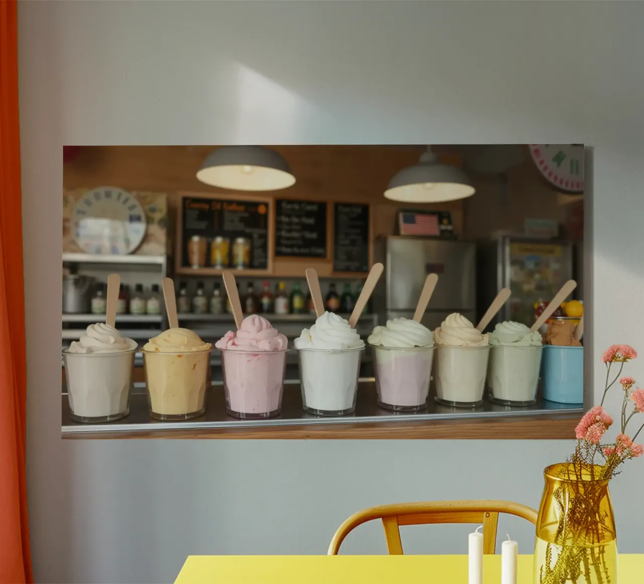 Variety of delicious soft serve ice cream flavors displayed canvas with Floater frame by DesignDoodle