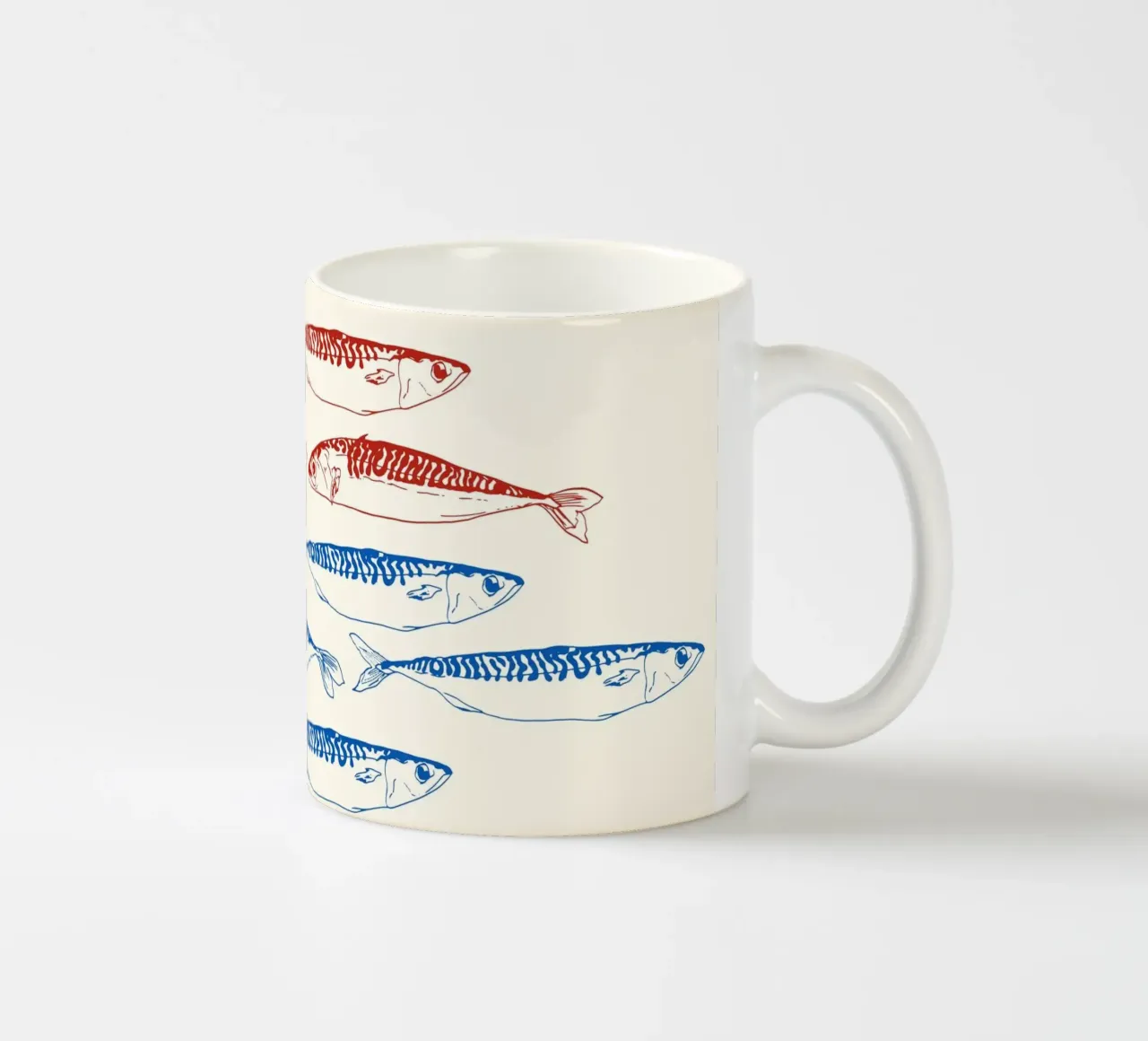 Modello di sardine blu e rosse tazza in ceramica da EDMPROJECT