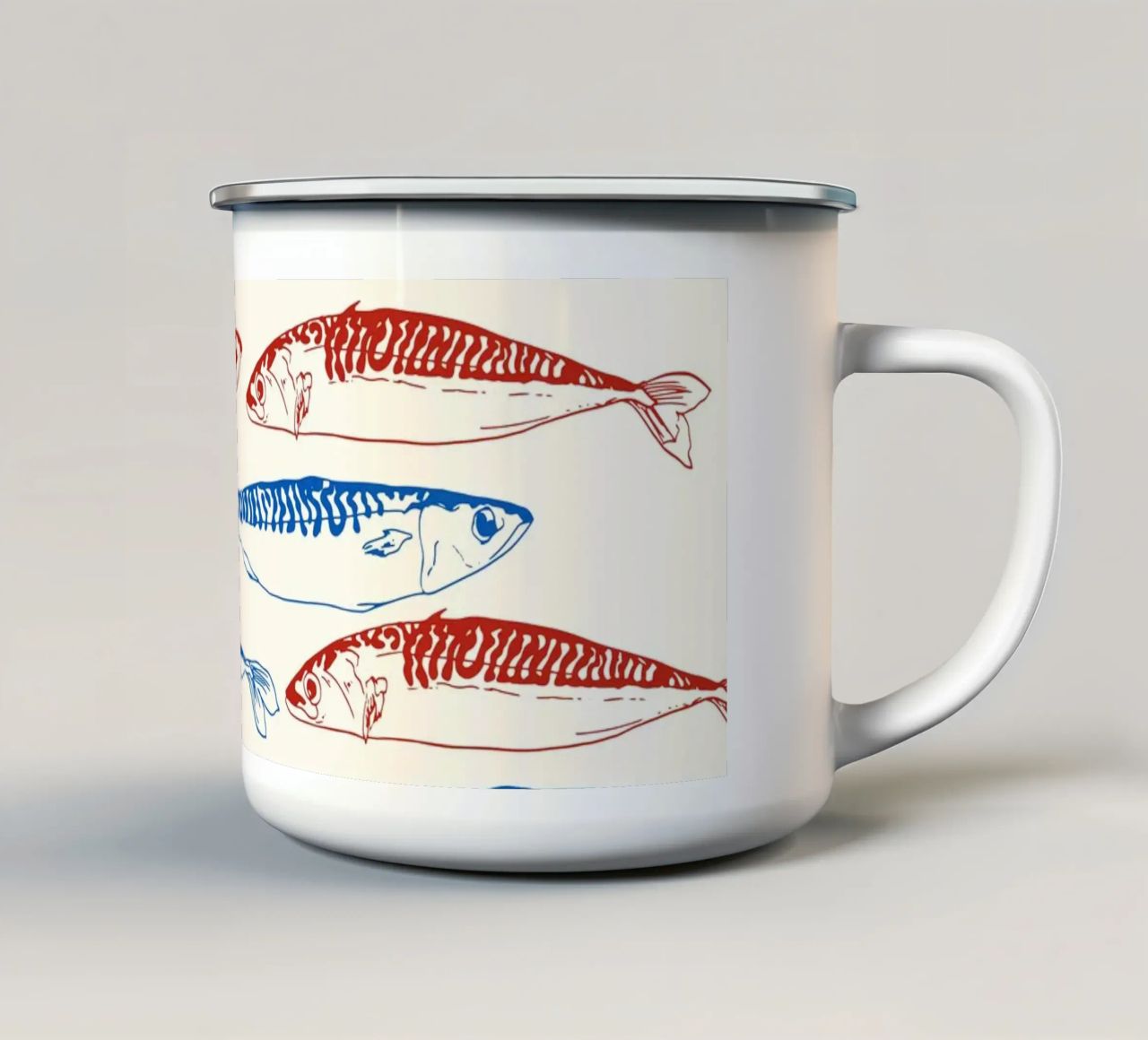 Modello di sardine blu e rosse tazza in smalto da EDMPROJECT