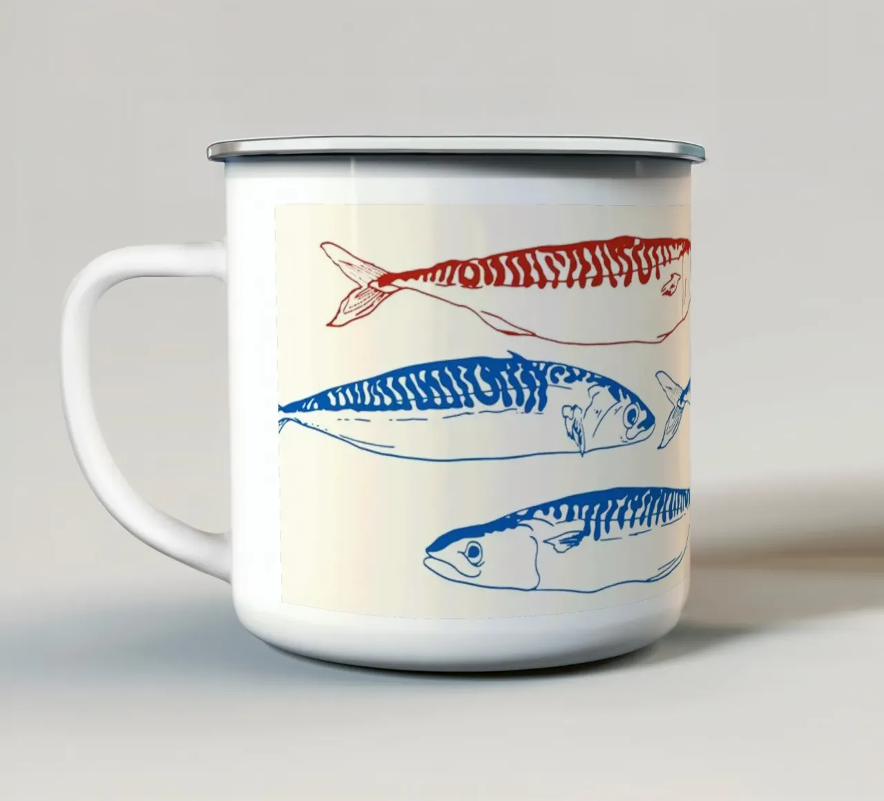 Modello di sardine blu e rosse tazza in smalto da EDMPROJECT