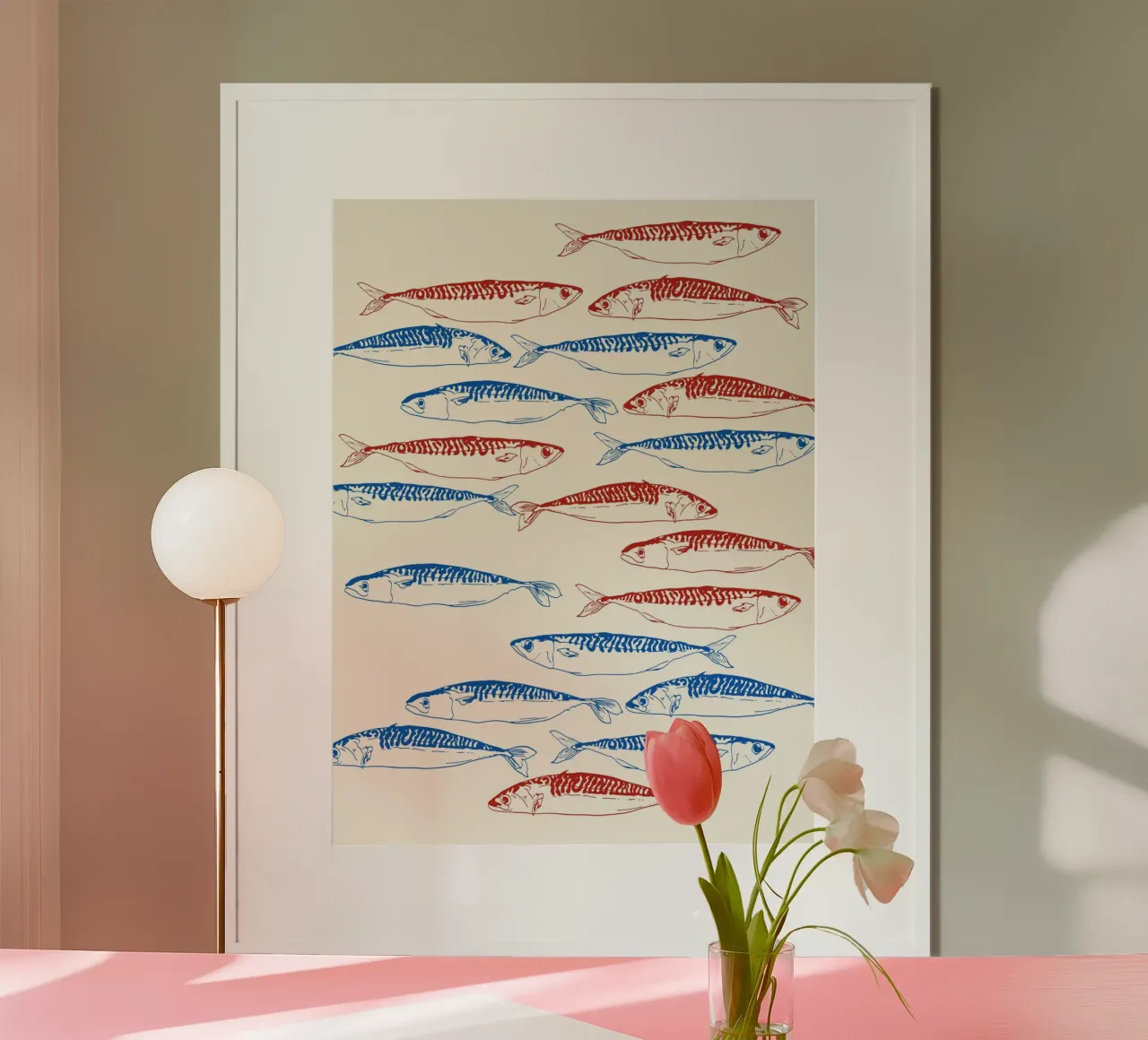 Sardines Pattern Blue and Red hahnemühle by EDMPROJECT