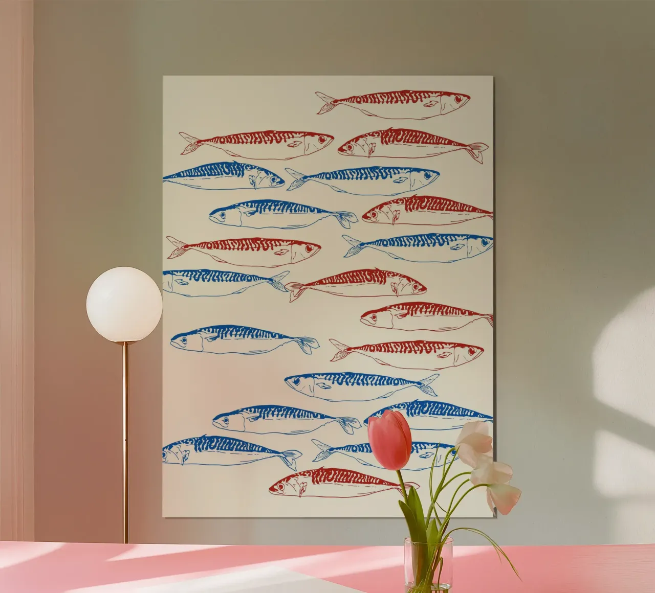 Sardines Pattern Blue and Red hahnemühle by EDMPROJECT