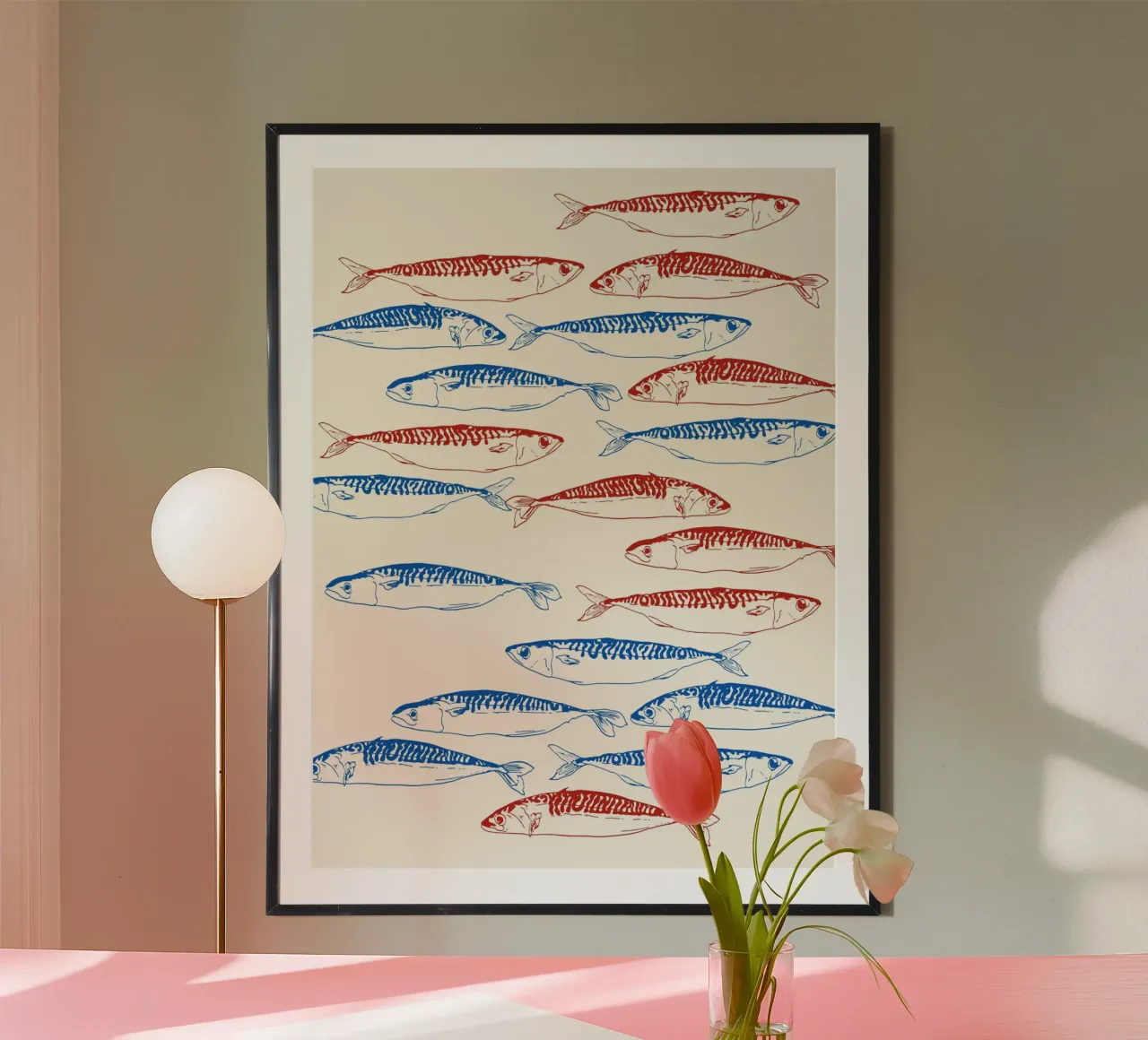 Sardines Pattern Blue and Red hahnemühle by EDMPROJECT