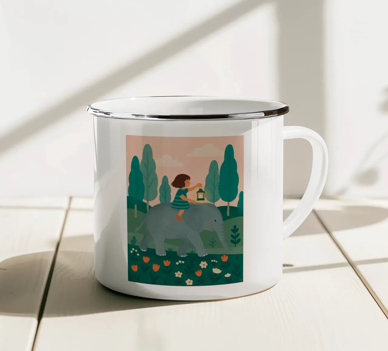La bambina e l'elefante tazza in smalto da kokoprint