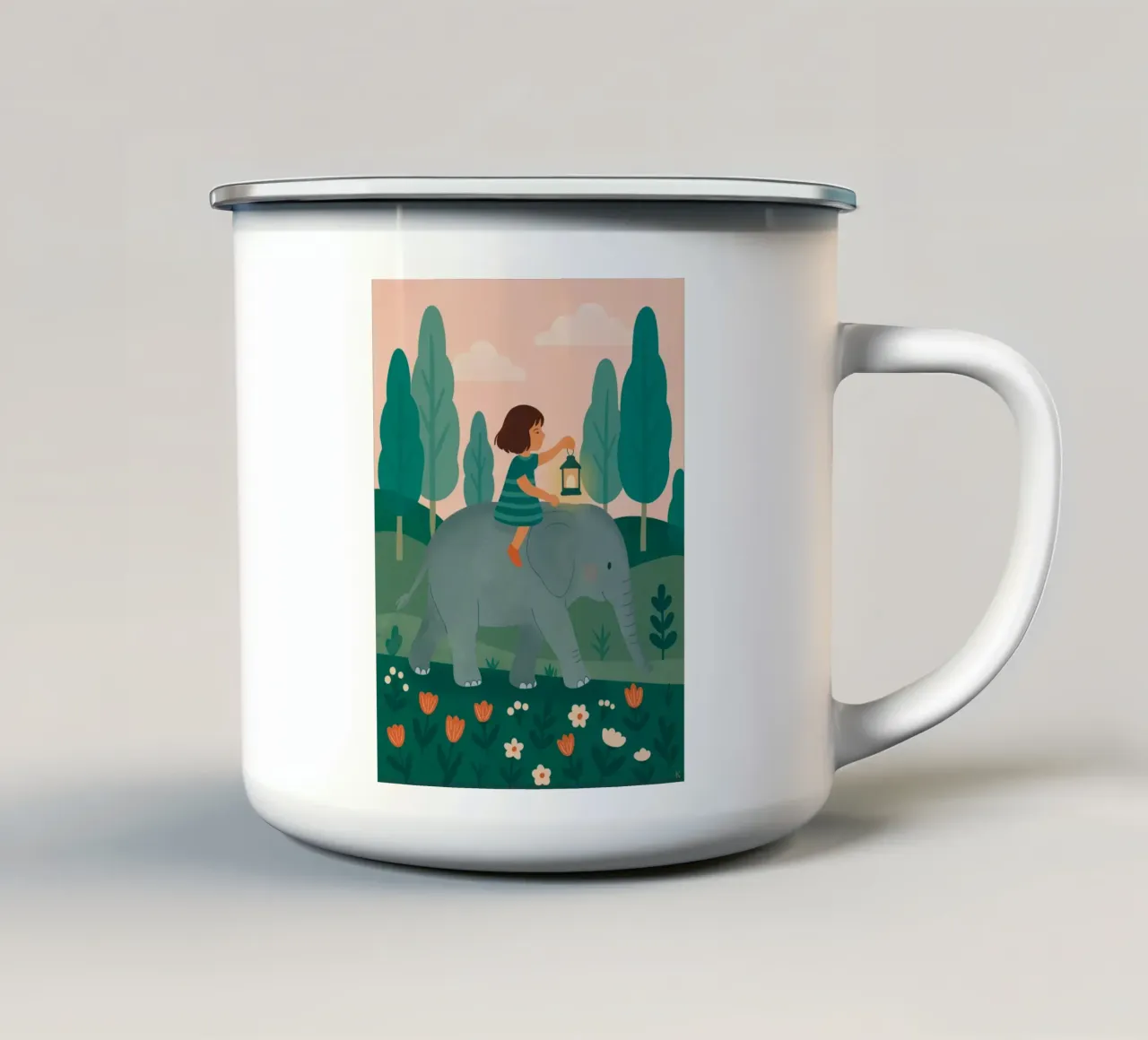 La bambina e l'elefante tazza in smalto da kokoprint
