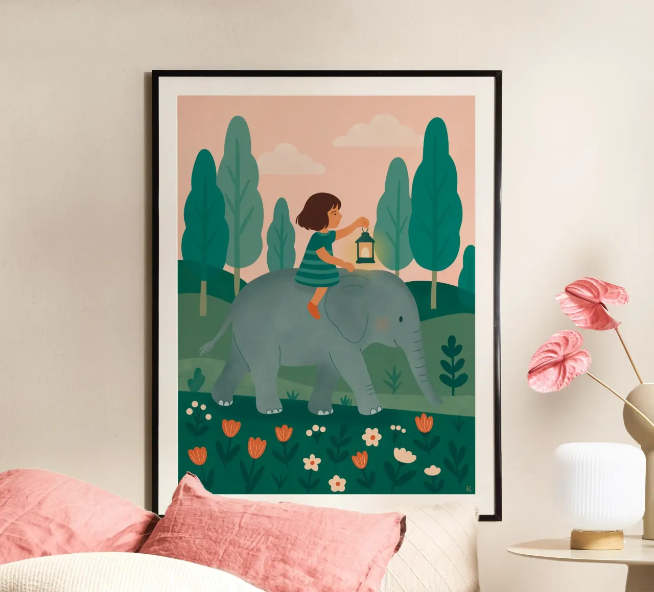 La bambina e l'elefante poster da kokoprint