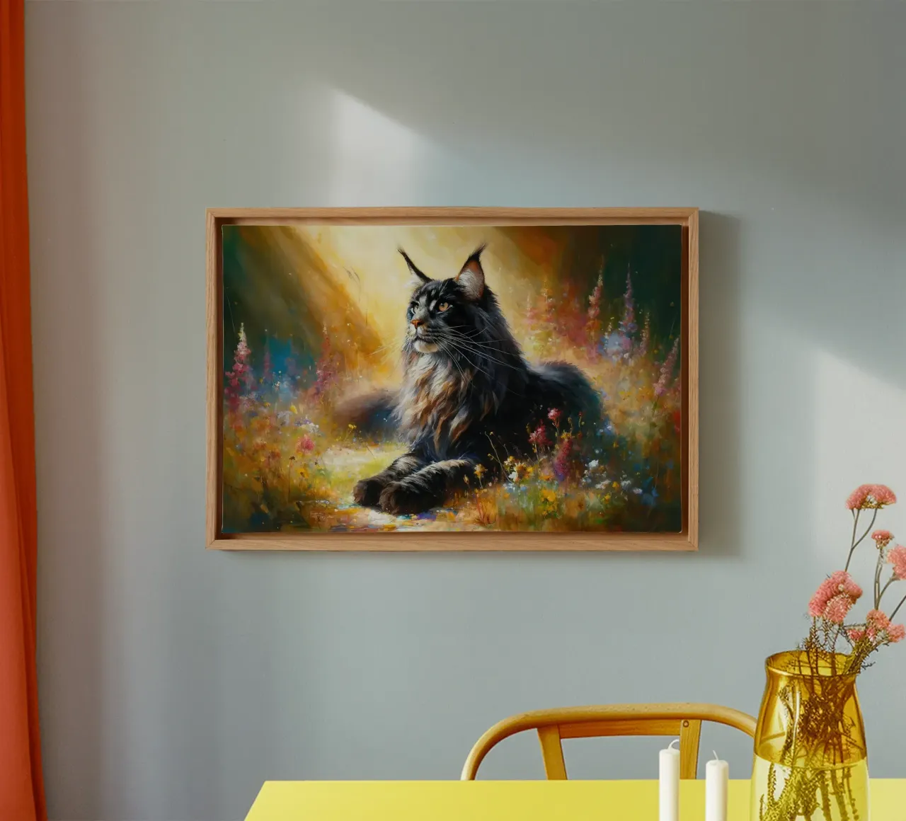 Enchanted Lynx in Floral Glow canvas with Floater frame by Chromatic Fusion Studio